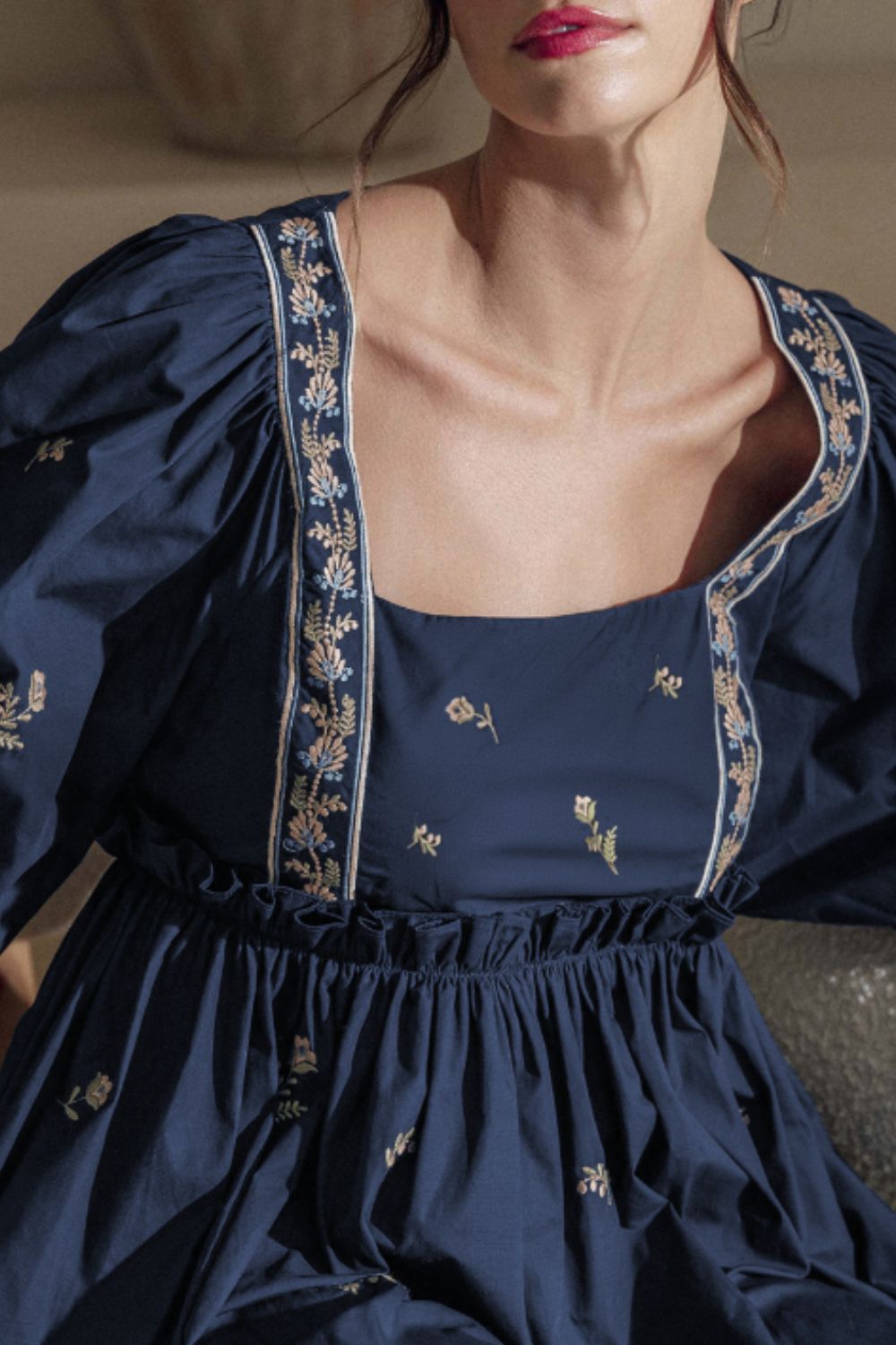 Floral Square Neck Balloon Sleeve Mini Dress-TOPS / DRESSES-[Adult]-[Female]-2022 Online Blue Zone Planet
