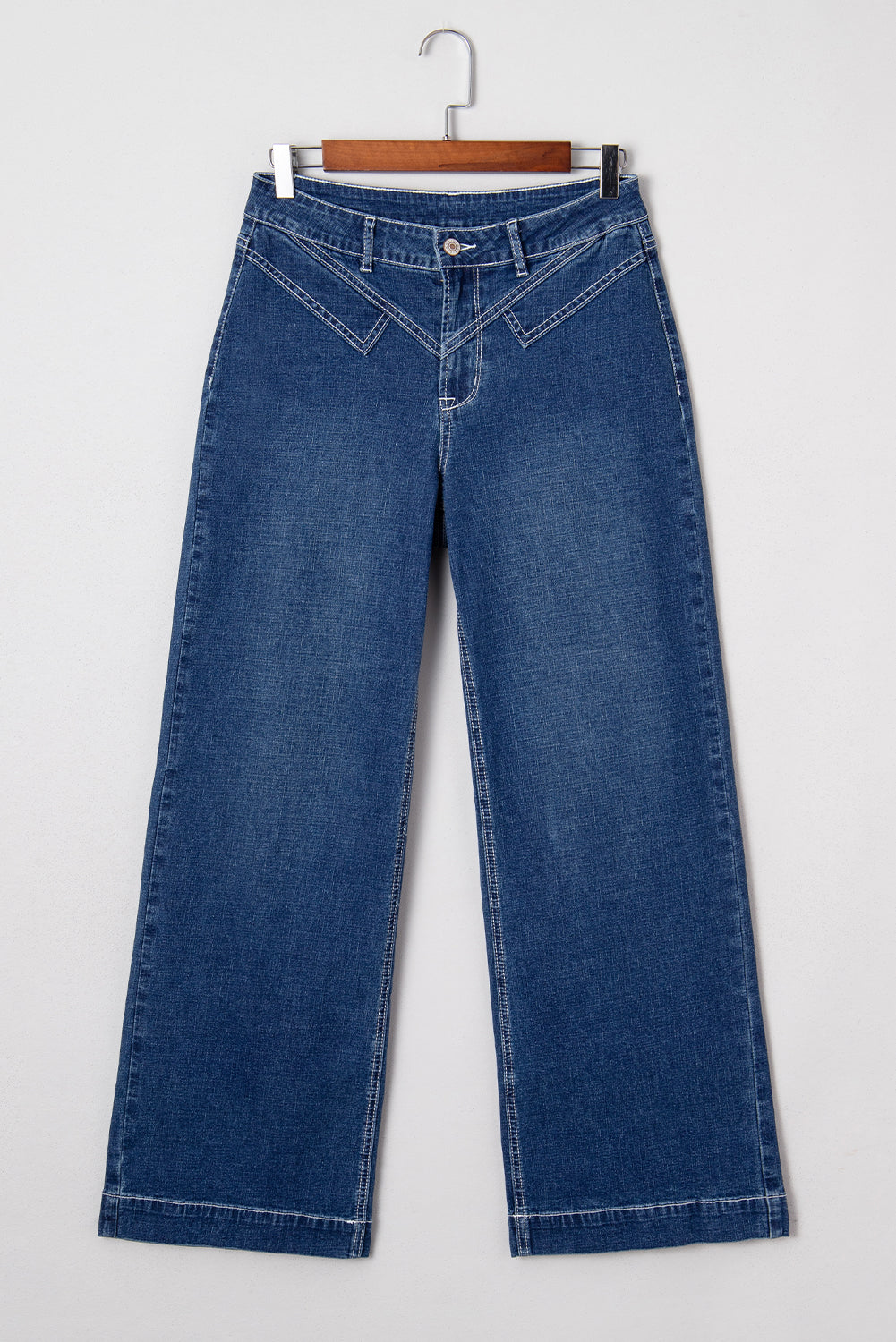 Sail Blue Stitched Waist Detail Loose Cuffed Jeans-Bottoms/Jeans-[Adult]-[Female]-2022 Online Blue Zone Planet
