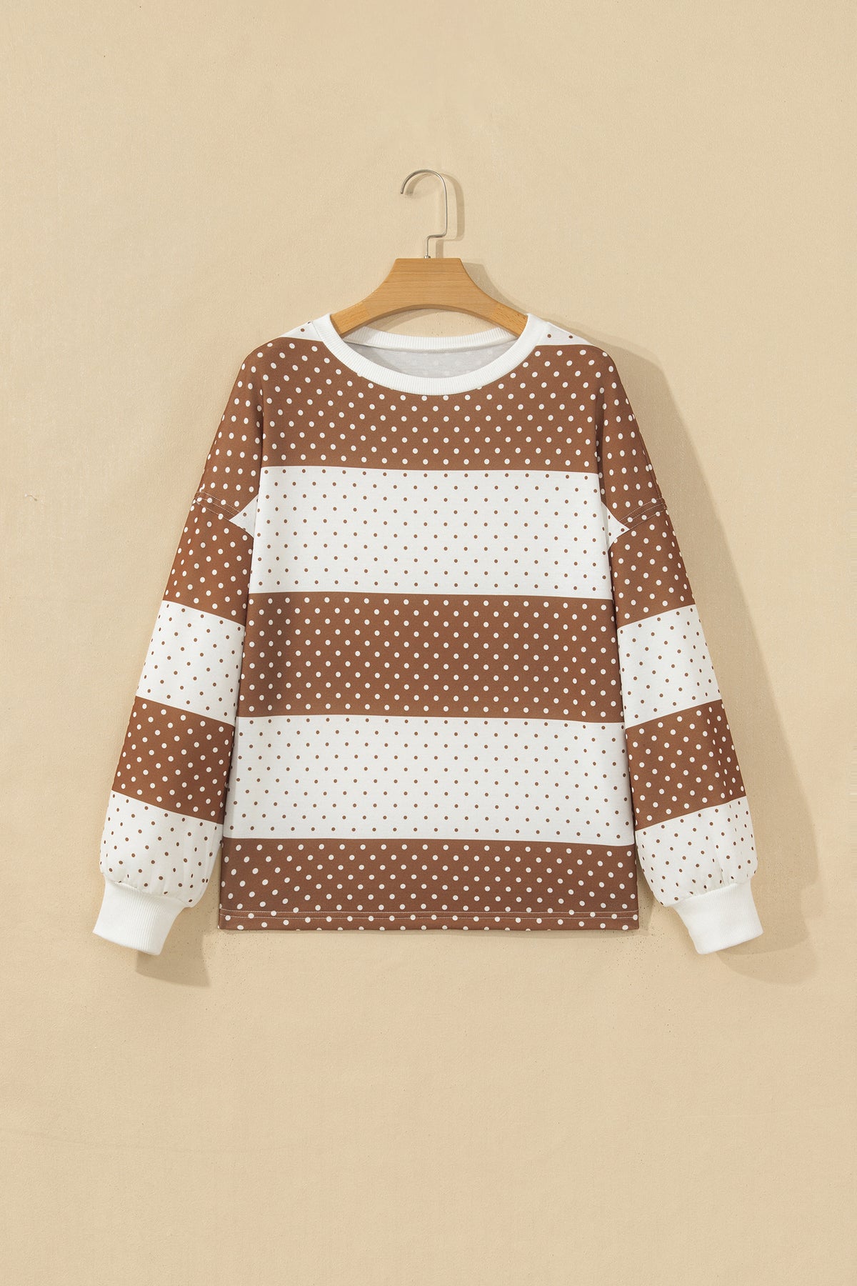 Blue Polka Dot Patchwork Colorblock Long Sleeve Top-Tops/Long Sleeve Tops-[Adult]-[Female]-2022 Online Blue Zone Planet