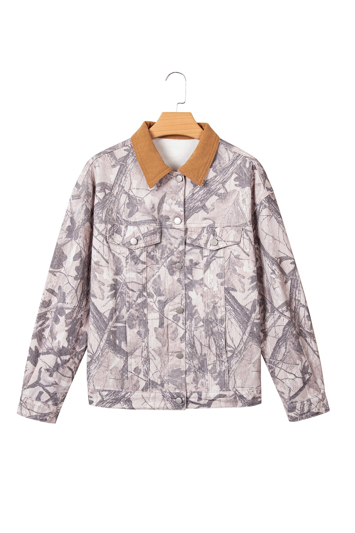 Gray Abstract Camo Print Colorblock Collar Oversized Shift Silhouette Denim Jacket-Outerwear/Denim jackets-[Adult]-[Female]-2022 Online Blue Zone Planet