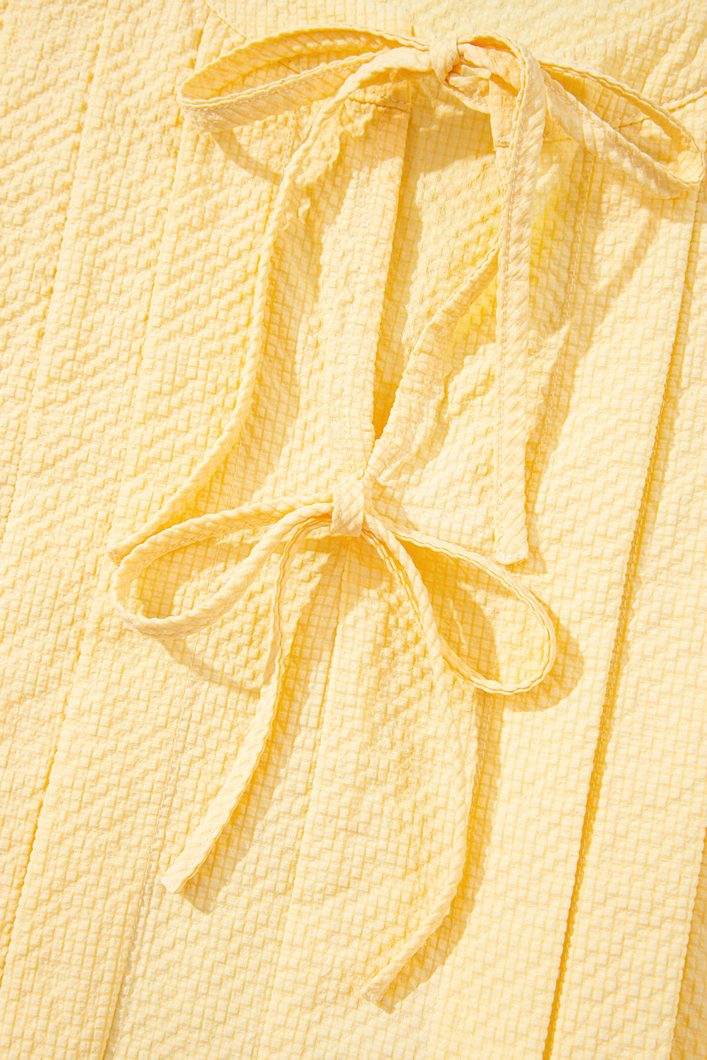 Yellow Cream Bow Tie Notched Neck Pleated Tank Top-Tops/Tank Tops-[Adult]-[Female]-2022 Online Blue Zone Planet