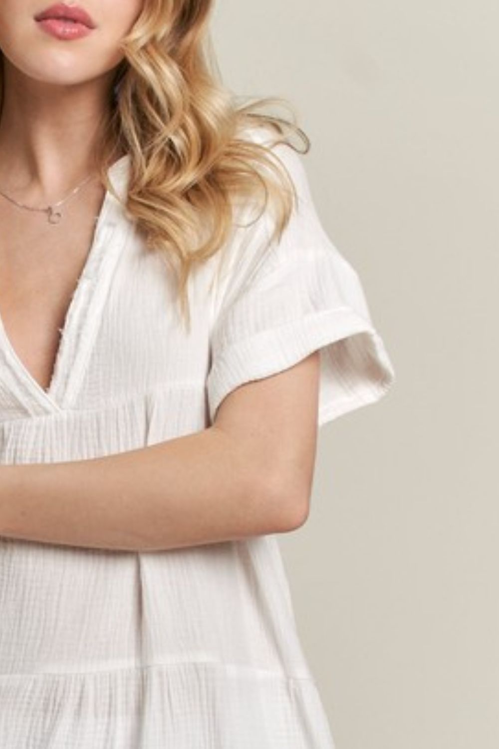 ADORA Tiered Notched Short Sleeve Dress-TOPS / DRESSES-[Adult]-[Female]-2022 Online Blue Zone Planet