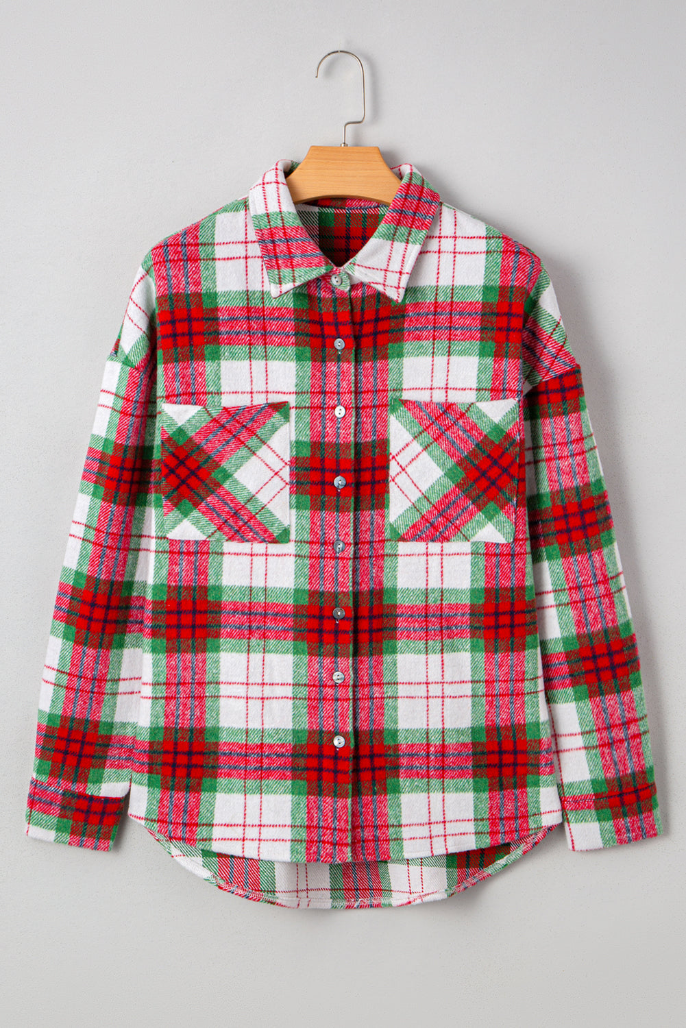 Red Christmas Plaid Casual Flannel Shacket-Outerwear/Plaid Shackets-[Adult]-[Female]-2022 Online Blue Zone Planet