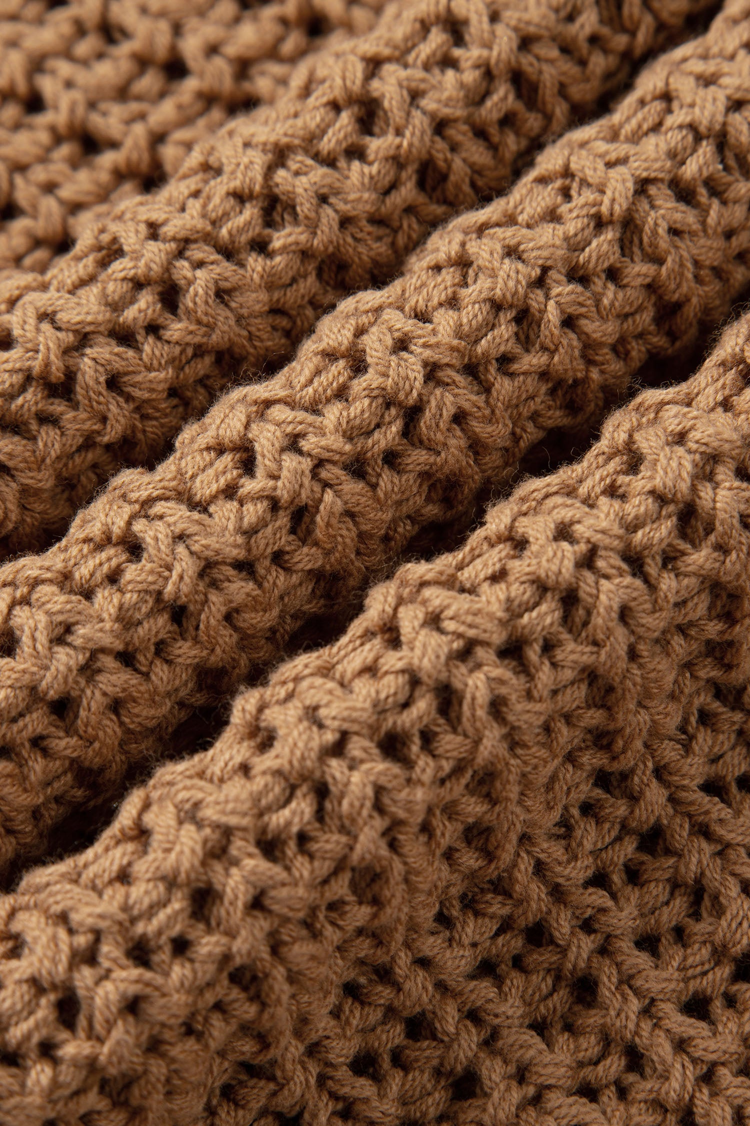 Camel Hollowed Detail Wide Sleeve Loose Pullover Sweater-TOPS / DRESSES-[Adult]-[Female]-2022 Online Blue Zone Planet