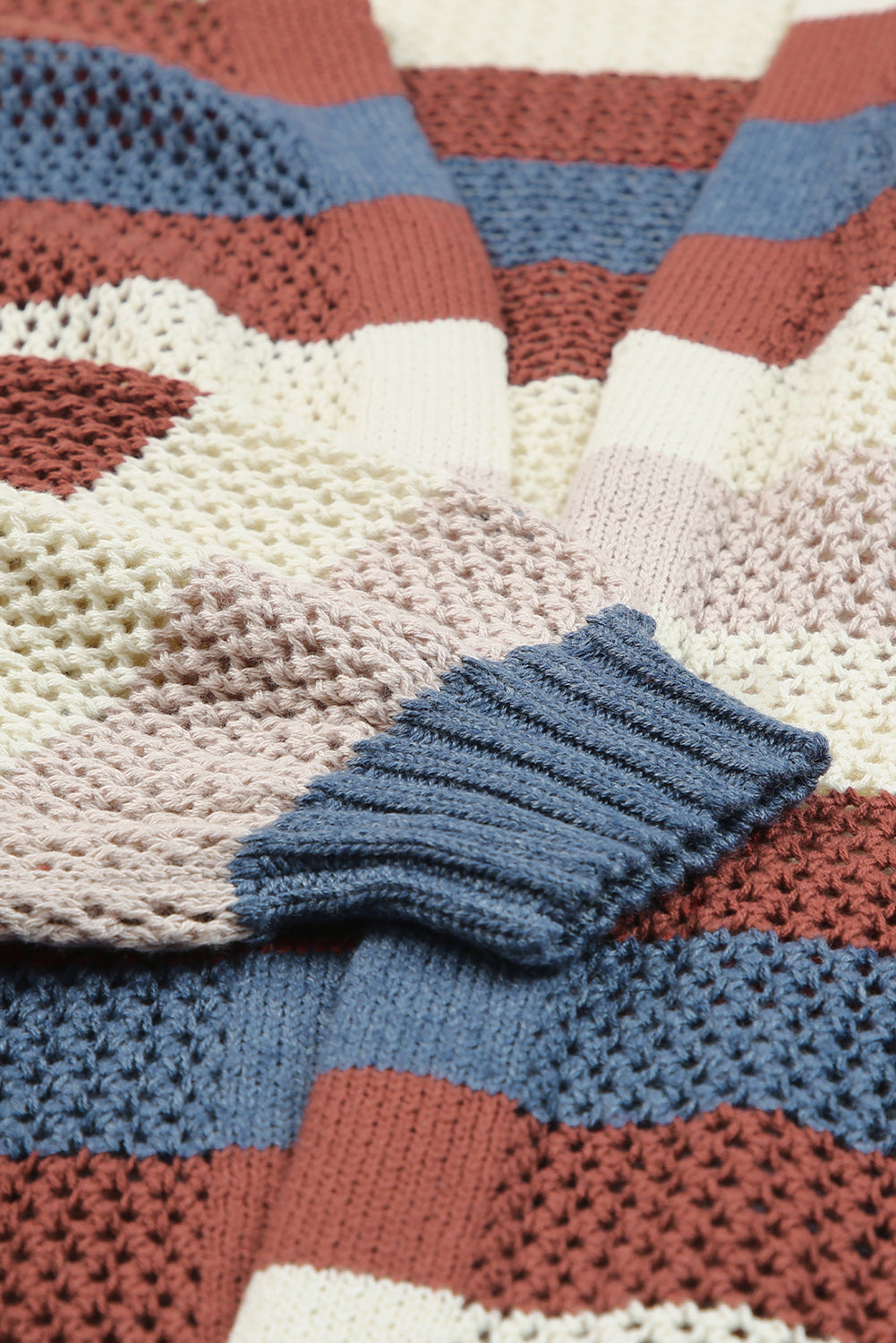 Blue Striped Color Block Hollowed Knit Cardigan-Sale (50% OFF)/30% OFF-[Adult]-[Female]-2022 Online Blue Zone Planet