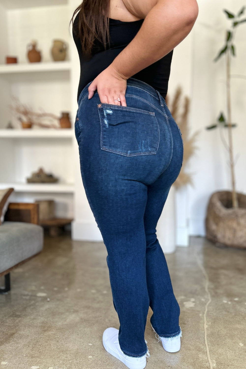 Blue Zone Planet | Judy Blue Full Size High Waist Rigid Magic Heavy Destroy Straight Jeans-TOPS / DRESSES-[Adult]-[Female]-2022 Online Blue Zone Planet