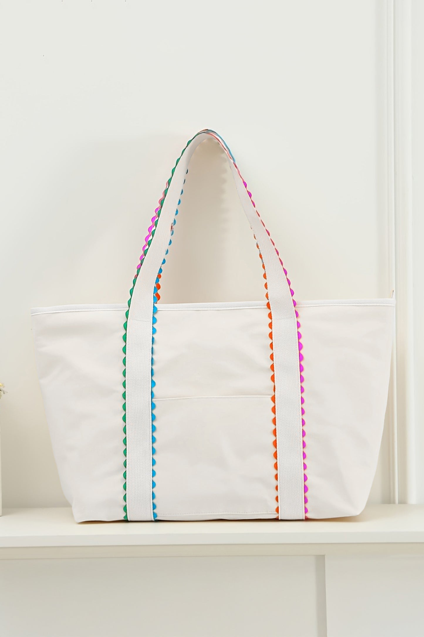 Pink Colorful Ricrac Detail Canvas Tote Bag