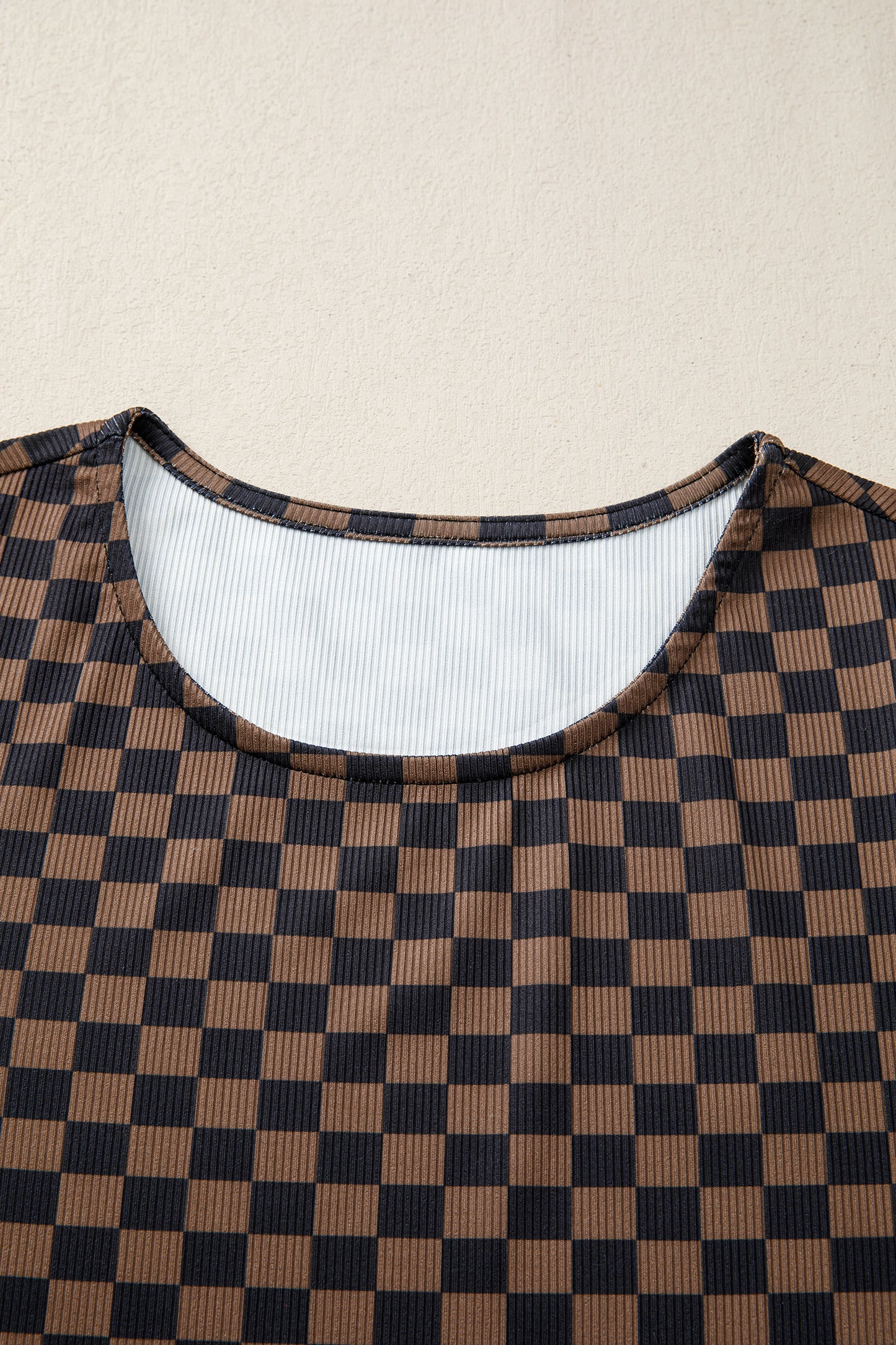 Black Checkerboard Round Neck Summer T Shirt-Tops/Tops & Tees-[Adult]-[Female]-2022 Online Blue Zone Planet