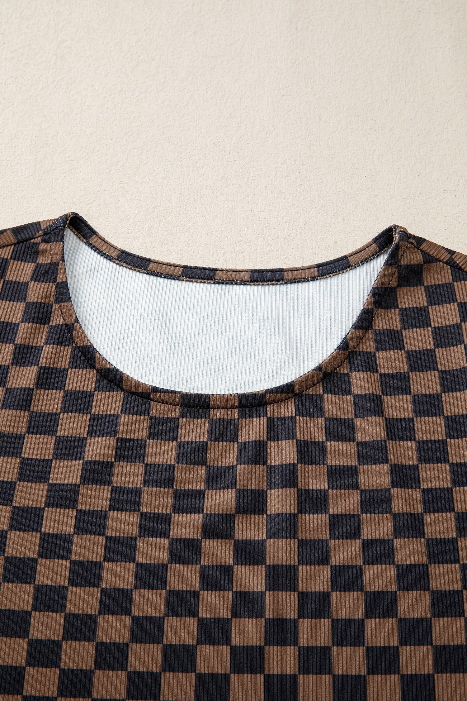 Black Checkerboard Round Neck Summer T Shirt-Tops/Tops & Tees-[Adult]-[Female]-2022 Online Blue Zone Planet