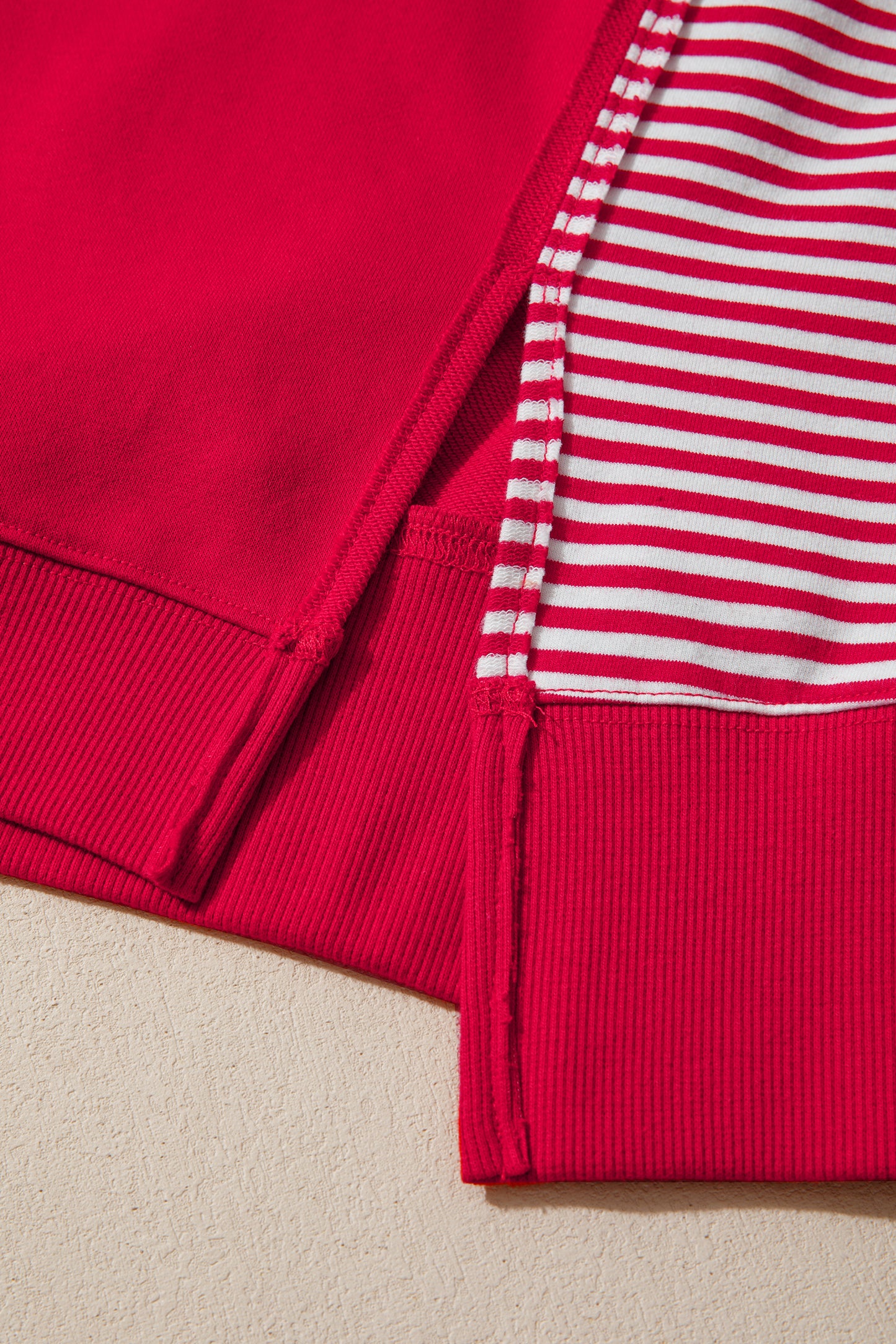 Fiery Red Striped Patchwork Sleeve Colorblock Sweatshirt-Tops/Sweatshirts & Hoodies-[Adult]-[Female]-2022 Online Blue Zone Planet