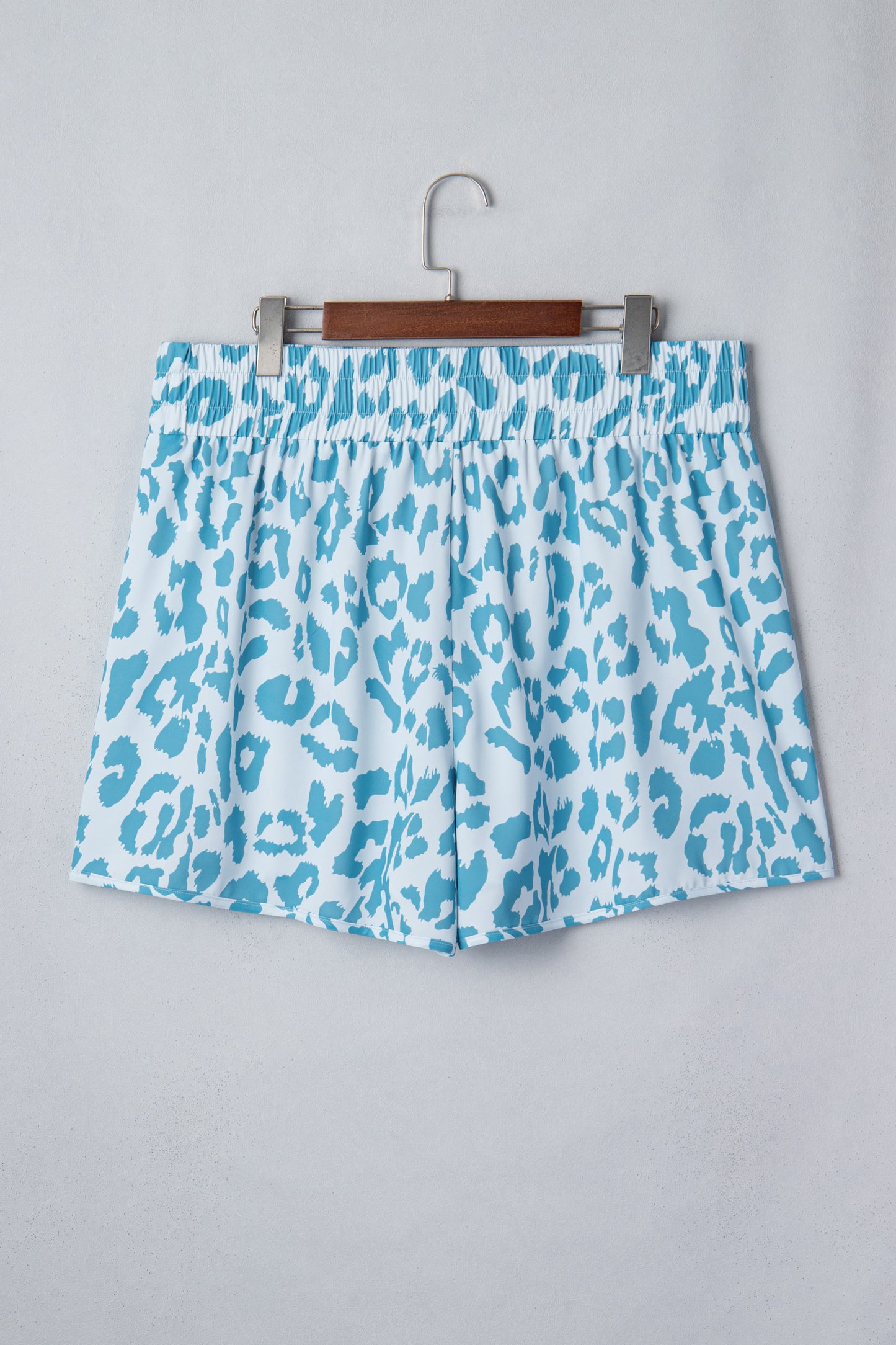 Beau Blue Plus Size Leopard Elastic Waist Athletic Shorts-Plus Size/Plus Size Bottoms-[Adult]-[Female]-2022 Online Blue Zone Planet