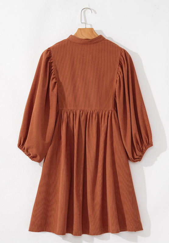 Corduroy Quarter Snap Three-Quarter Sleeve Dress-TOPS / DRESSES-[Adult]-[Female]-2022 Online Blue Zone Planet