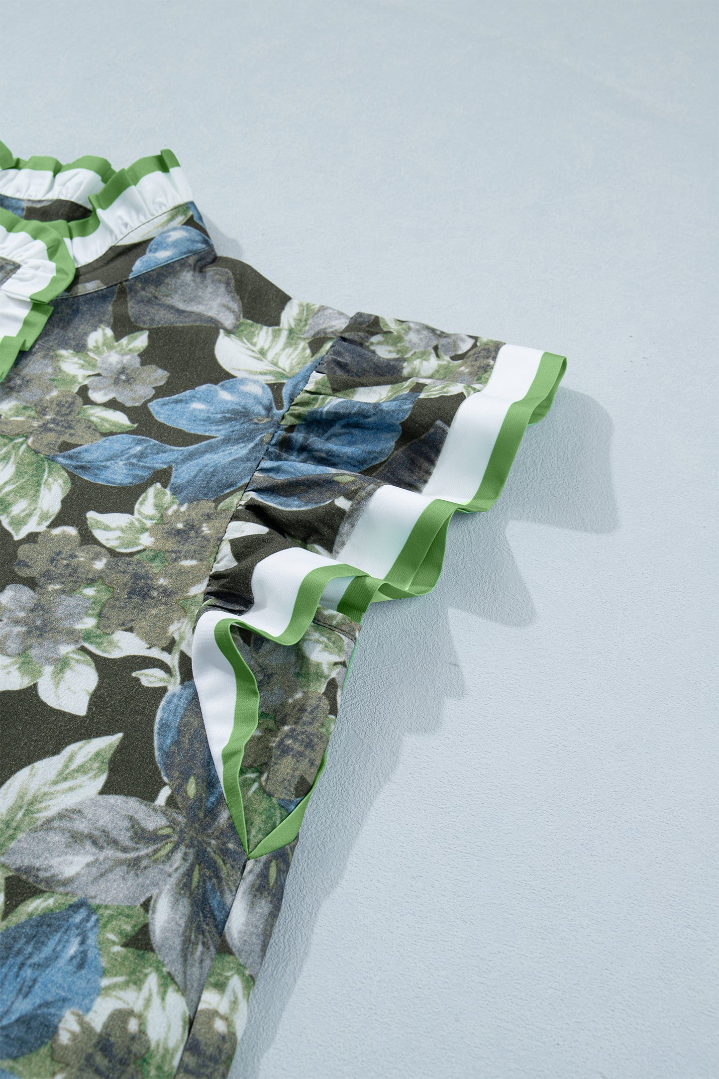 Green Ruffled Short Sleeve Floral Summer Blouse-Tops/Blouses & Shirts-[Adult]-[Female]-2022 Online Blue Zone Planet