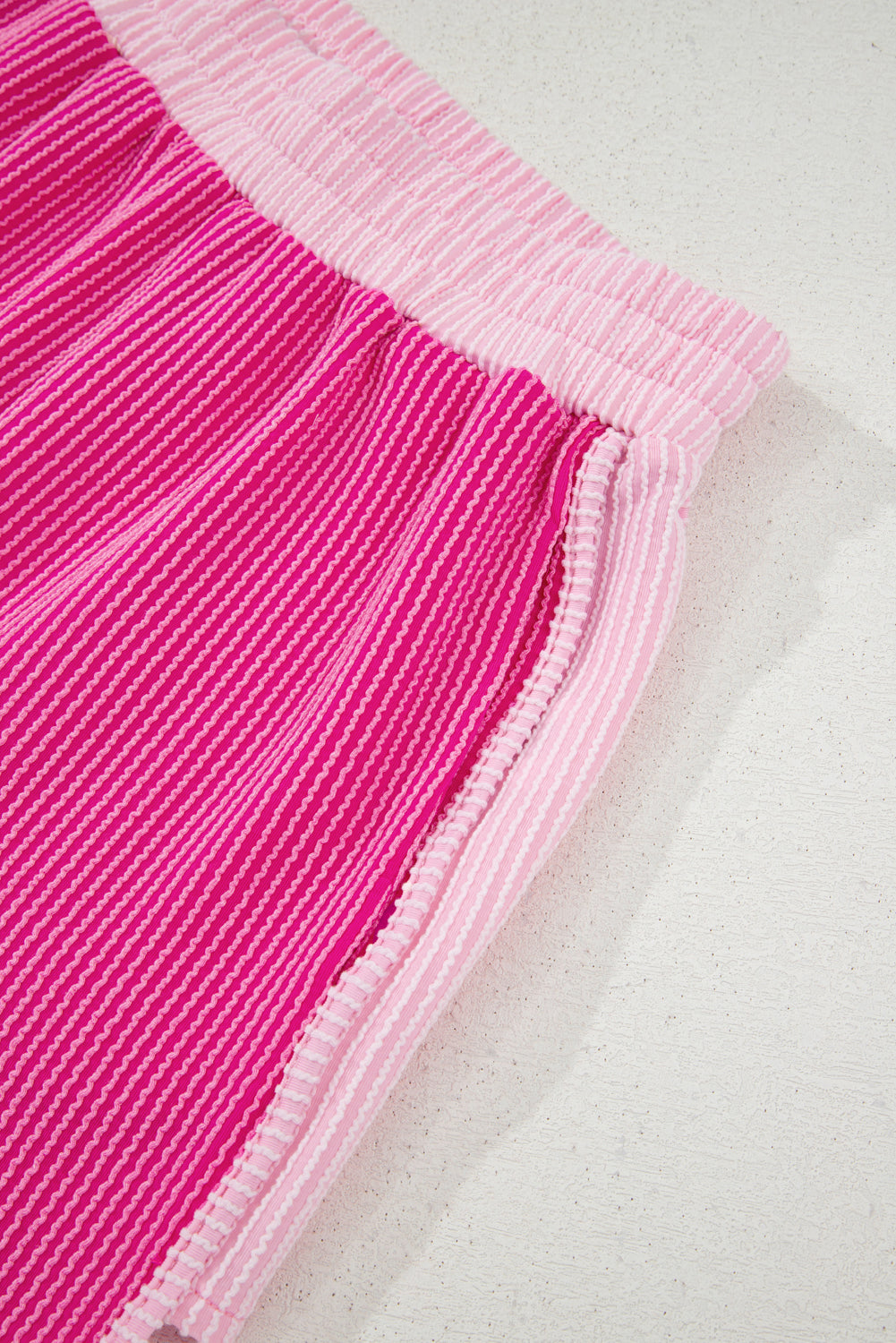 Rose Red 3D Spiral Ribbed Texture 2 Tones Patchwork Short Set-Two Piece Sets/Short Sets-[Adult]-[Female]-2022 Online Blue Zone Planet