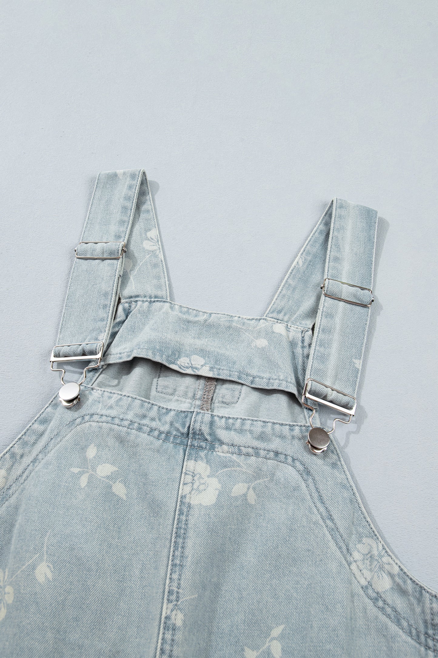 Sky Blue Retro Wash Denim Floral Print Overall Mini Dress-TOPS / DRESSES-[Adult]-[Female]-2022 Online Blue Zone Planet