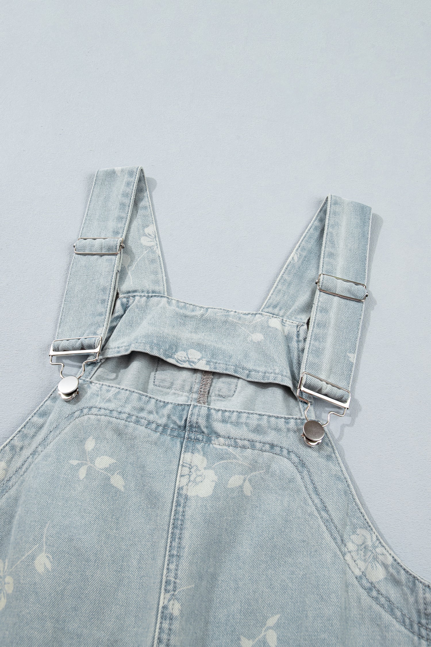 Sky Blue Retro Wash Denim Floral Print Overall Mini Dress-TOPS / DRESSES-[Adult]-[Female]-2022 Online Blue Zone Planet