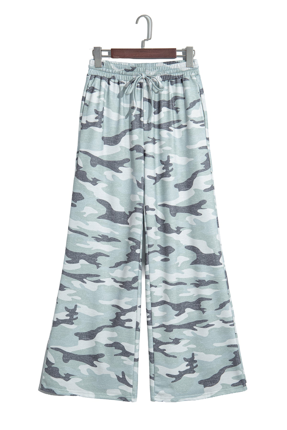 Green Camo Wide Leg Tie Elastic Waist Casual Pants-Bottoms/Pants & Culotte-[Adult]-[Female]-2022 Online Blue Zone Planet