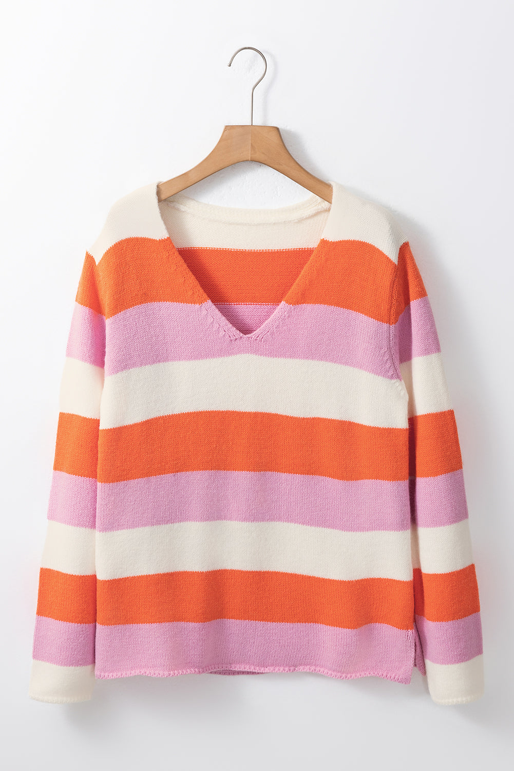 Color Block V-Neck Long Sleeve Sweater-TOPS / DRESSES-[Adult]-[Female]-2022 Online Blue Zone Planet