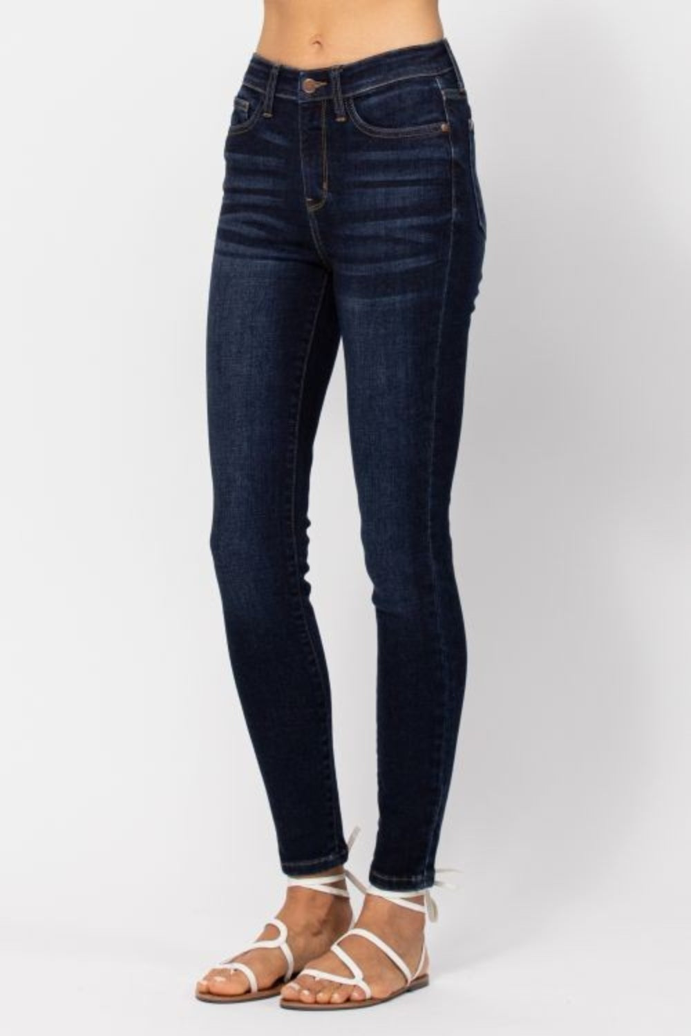 Judy Blue Full Size High Waist Handsand Skinny Jeans-BOTTOMS SIZES SMALL MEDIUM LARGE-[Adult]-[Female]-2022 Online Blue Zone Planet