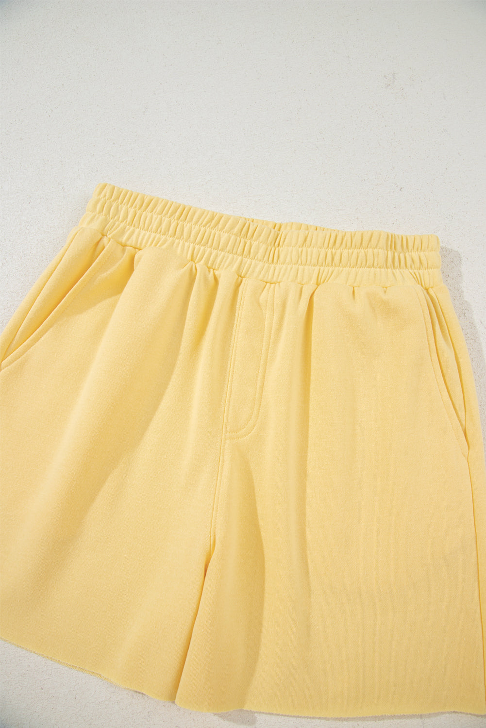 Yellow Cream Button Collar Drop Shoulder Pullover and Shorts 2pcs Outfit-Two Piece Sets/Short Sets-[Adult]-[Female]-2022 Online Blue Zone Planet