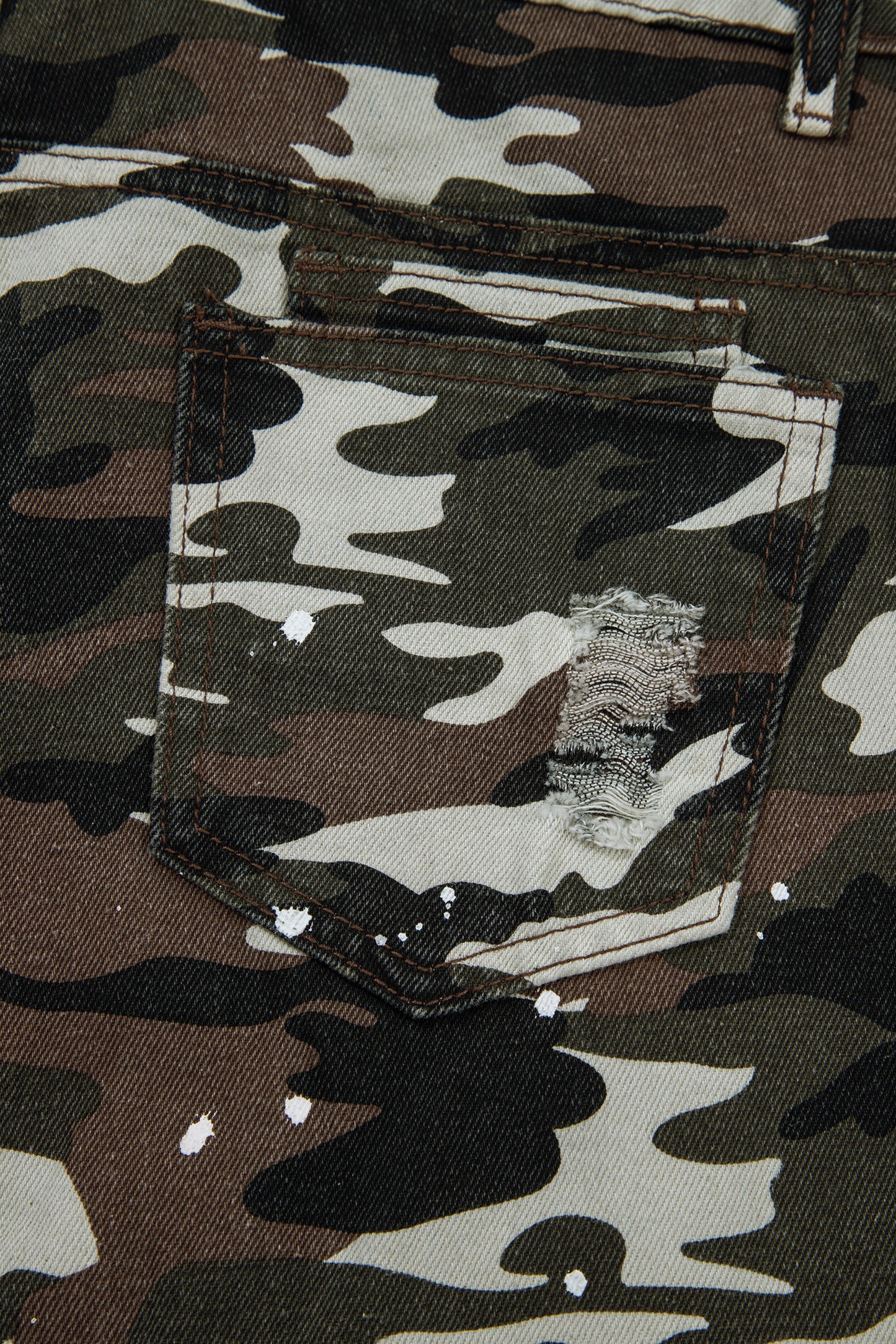 Green Camouflage Print Splashed Distressed Loose Denim Pants-Bottoms/Pants & Culotte-[Adult]-[Female]-2022 Online Blue Zone Planet