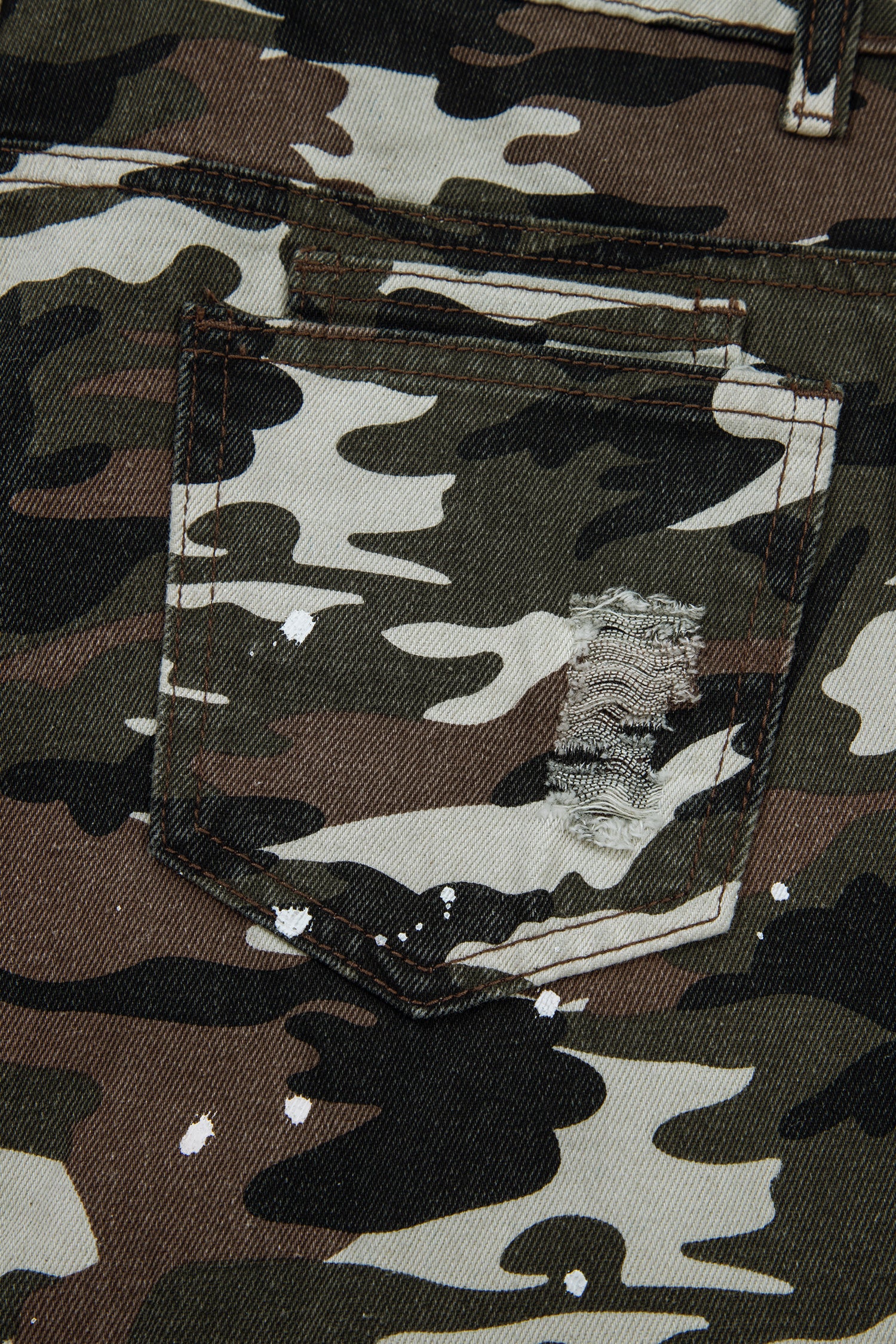 Green Camouflage Print Splashed Distressed Loose Denim Pants-Bottoms/Pants & Culotte-[Adult]-[Female]-2022 Online Blue Zone Planet