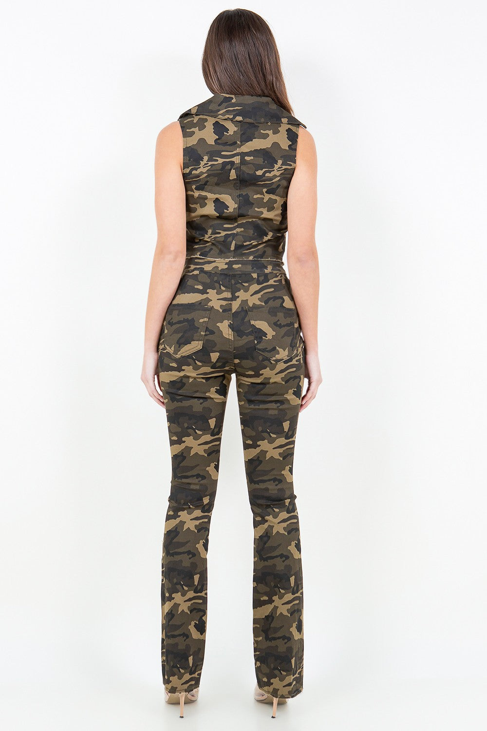 American Bazi V-Cut Ruched Camo Flare Pants-BOTTOMS SIZES SMALL MEDIUM LARGE-[Adult]-[Female]-2022 Online Blue Zone Planet