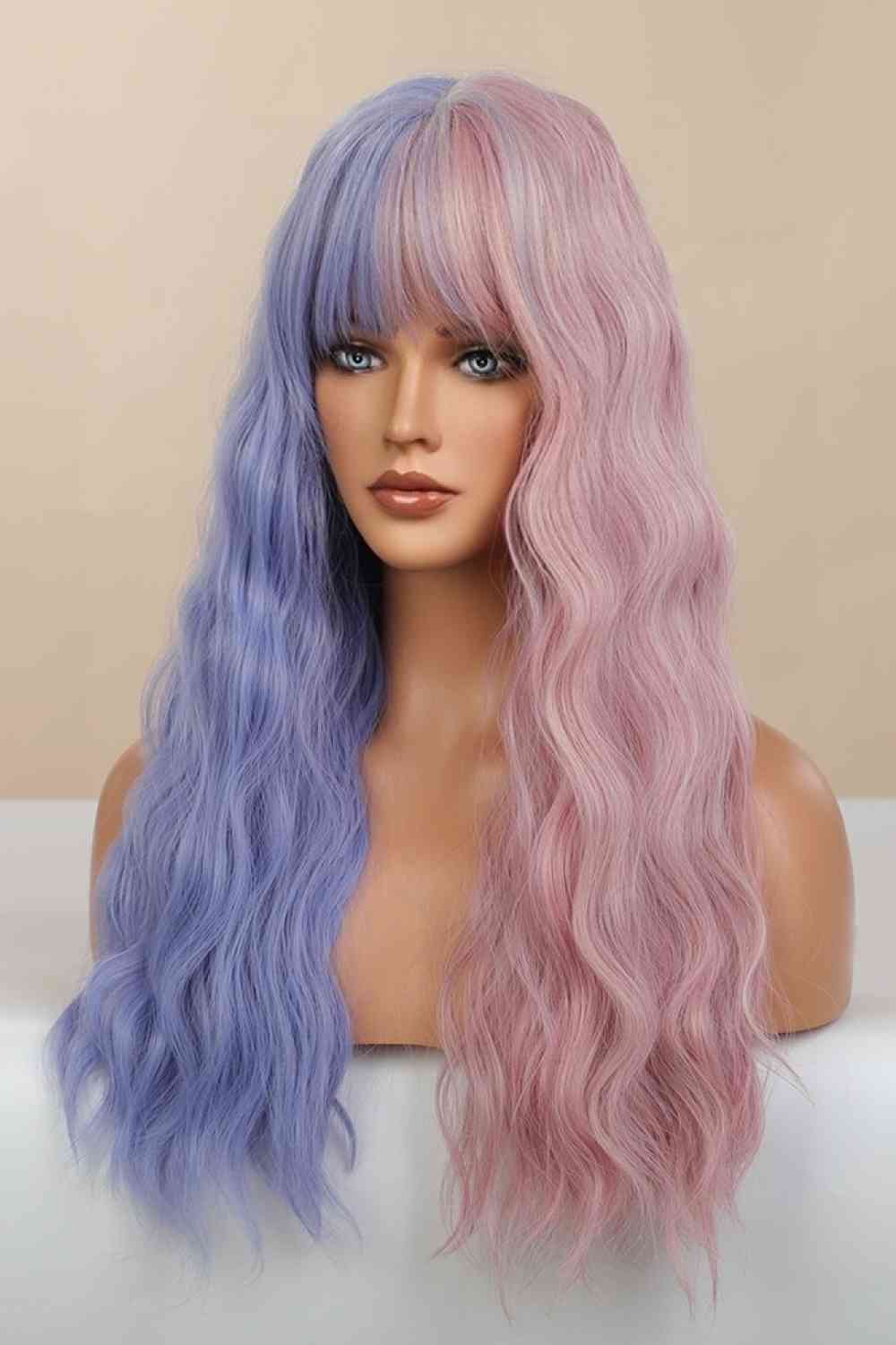 13*1" Full-Machine Wigs Synthetic Long Wave 26" in Blue/Pink Split Dye BLUE ZONE PLANET