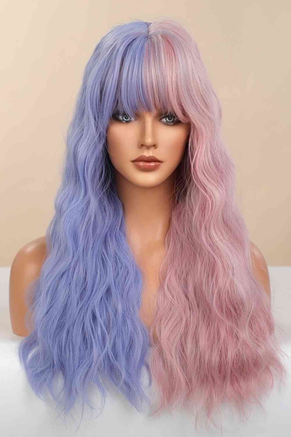 13*1" Full-Machine Wigs Synthetic Long Wave 26" in Blue/Pink Split Dye BLUE ZONE PLANET