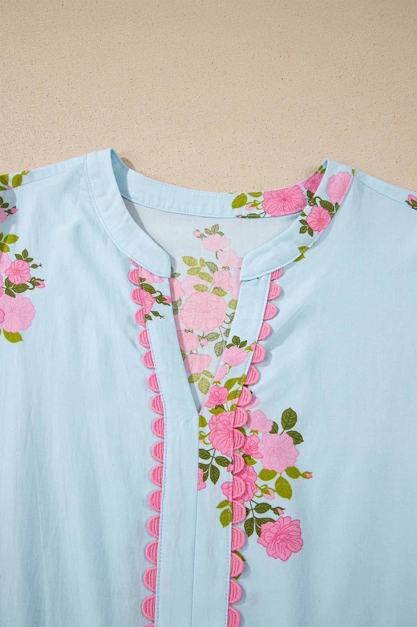 Sky Blue Notched Neck Flutter Short Sleeve Floral Print Maxi Dress-TOPS / DRESSES-[Adult]-[Female]-2022 Online Blue Zone Planet