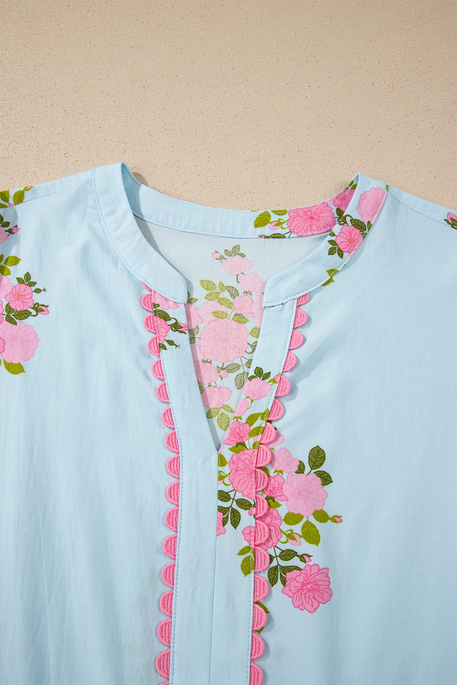 Sky Blue Notched Neck Flutter Short Sleeve Floral Print Maxi Dress-TOPS / DRESSES-[Adult]-[Female]-2022 Online Blue Zone Planet
