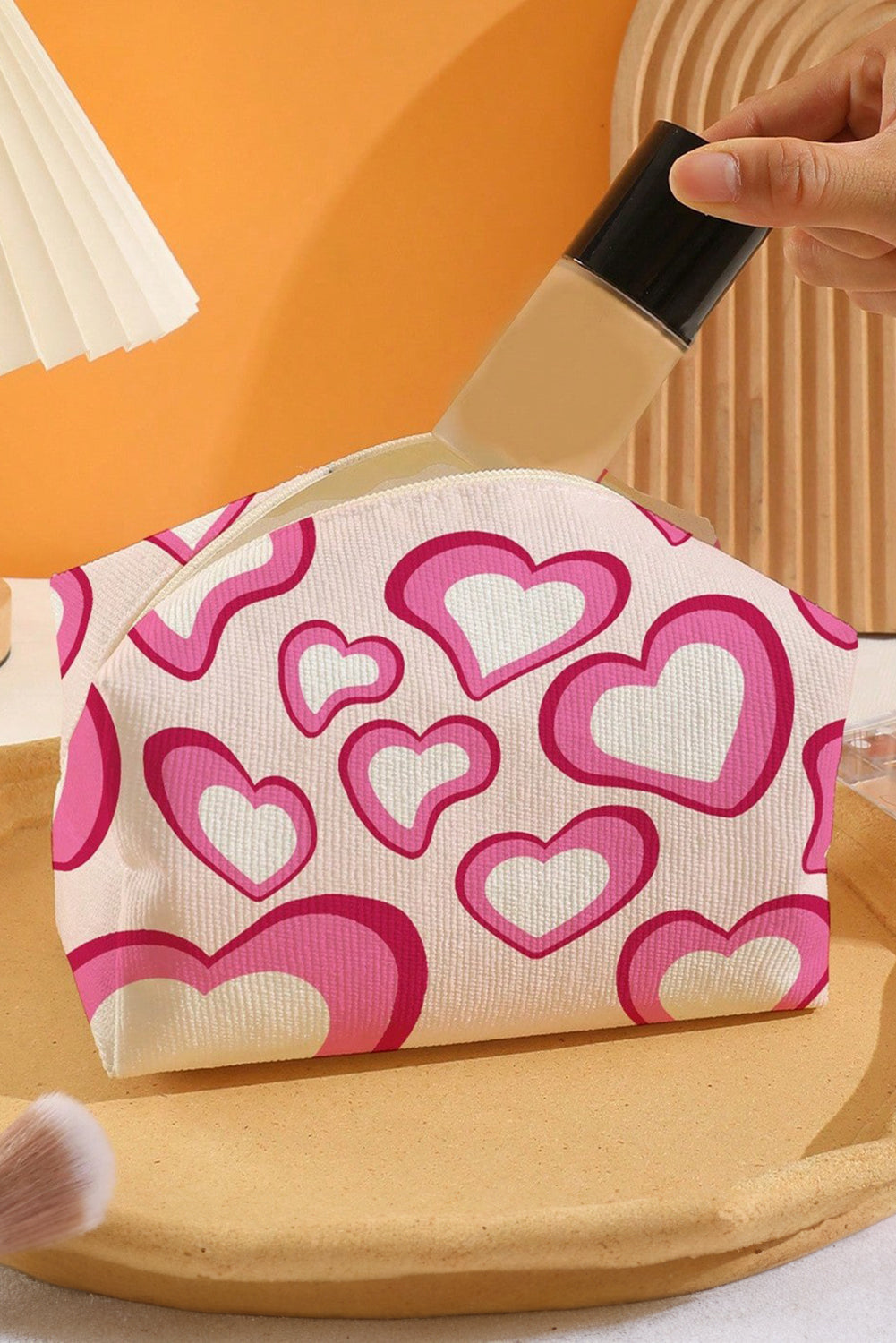 Blue Zone Planet | Pink Valentines Heart Printed Canvas Cosmetic Bag-Bags-[Adult]-[Female]-Pink-ONE SIZE-2022 Online Blue Zone Planet