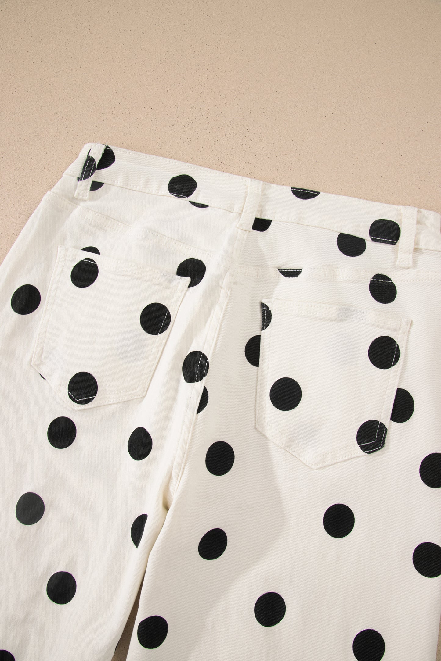 White Polka Dot Print Wide Leg Ankle-Length Jeans-Bottoms/Jeans-[Adult]-[Female]-2022 Online Blue Zone Planet