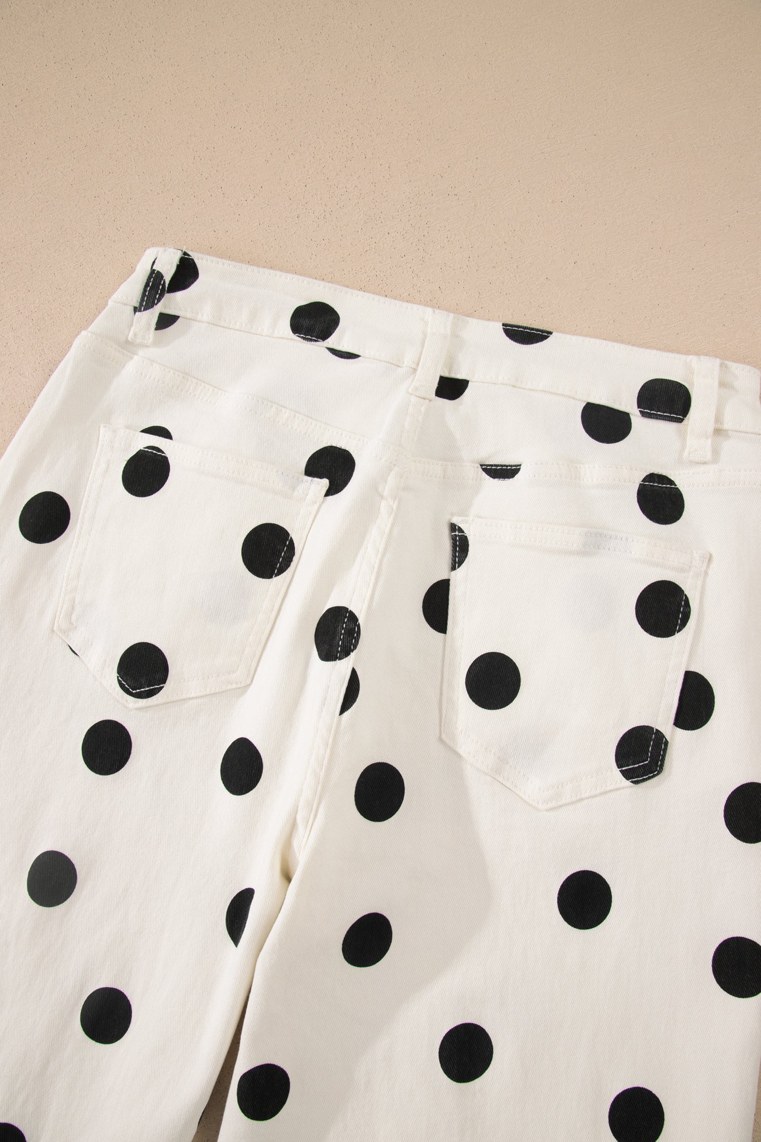 White Polka Dot Print Wide Leg Ankle-Length Jeans-Bottoms/Jeans-[Adult]-[Female]-2022 Online Blue Zone Planet
