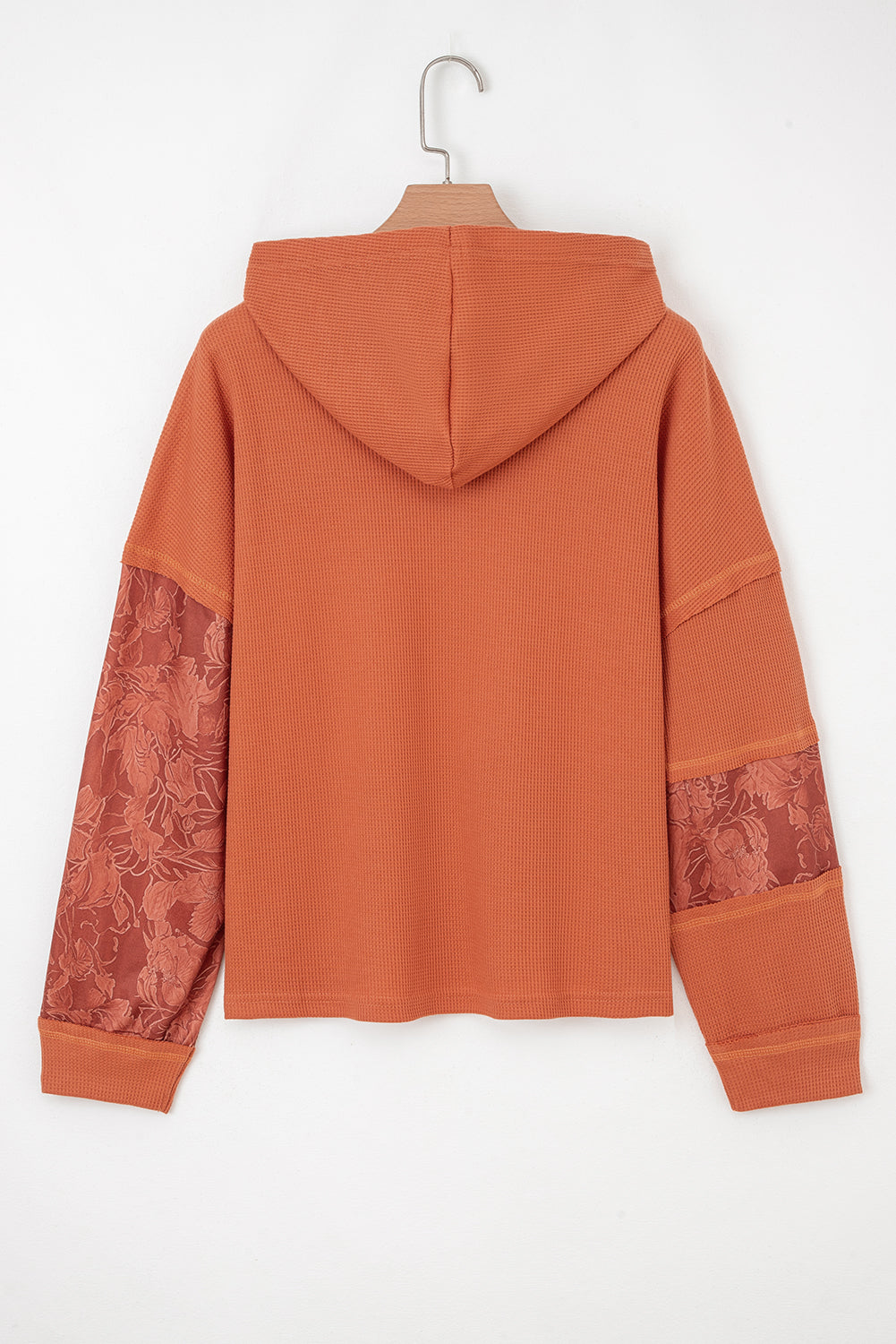 Cinnamon Waffle Printed Patchwork Drawstring Hooded Long Sleeve Top-Tops / Dresses-[Adult]-[Female]-2022 Online Blue Zone Planet