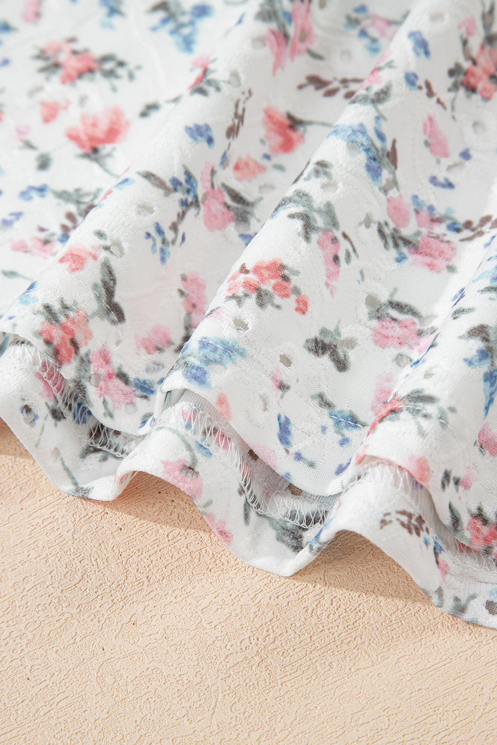 White Floral Print Textured Square Neck Slim Fit Long Sleeve Top-Tops/Long Sleeve Tops-[Adult]-[Female]-2022 Online Blue Zone Planet