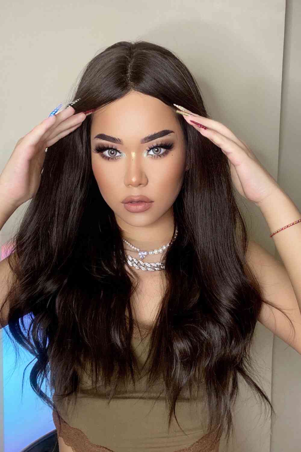 13*2" Lace Front Wigs Synthetic Long Wave 26" Heat Safe 150% Density in Brown BLUE ZONE PLANET