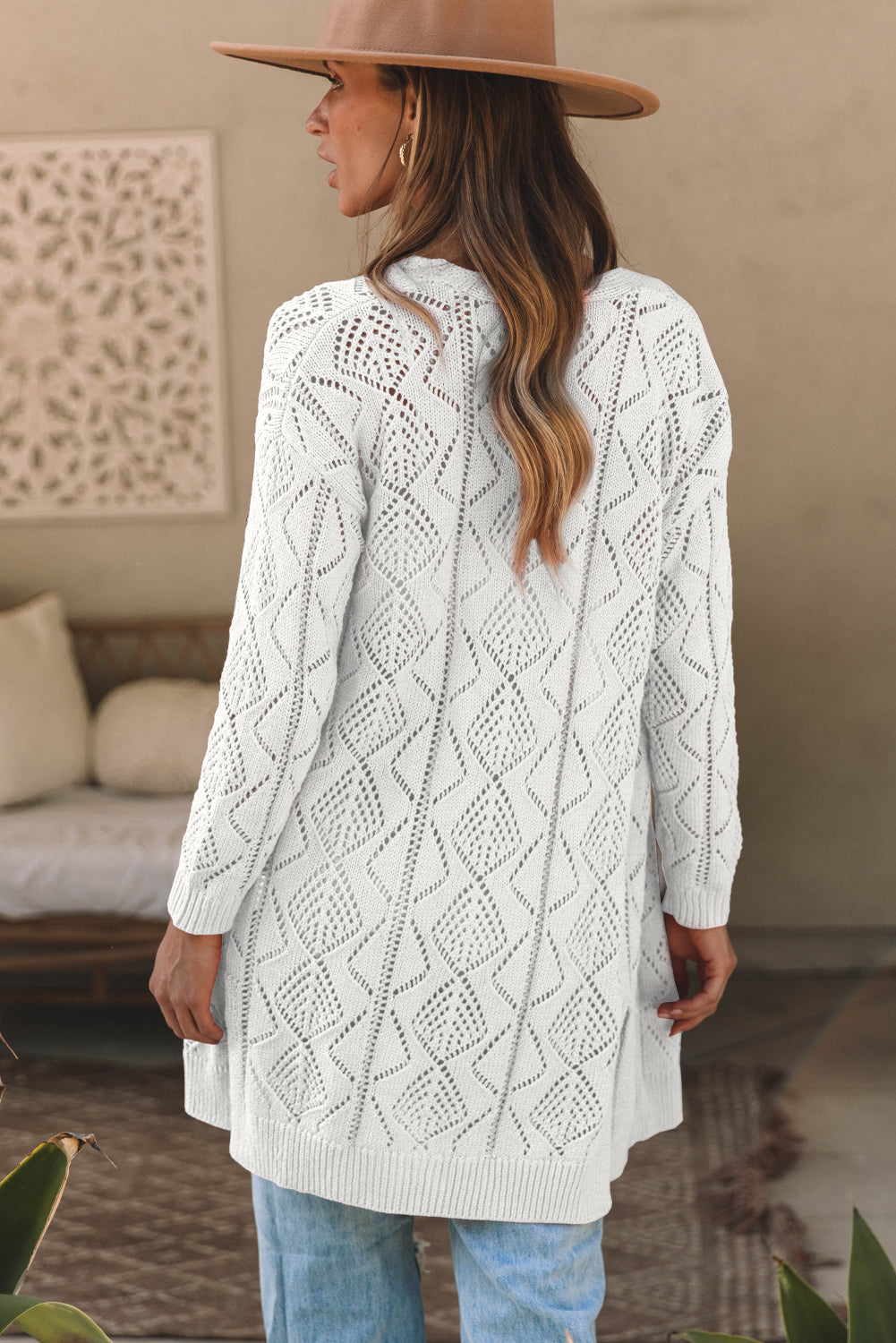 White Hollow-out Openwork Knit Cardigan-Sweaters & Cardigans/Cardigans-[Adult]-[Female]-2022 Online Blue Zone Planet