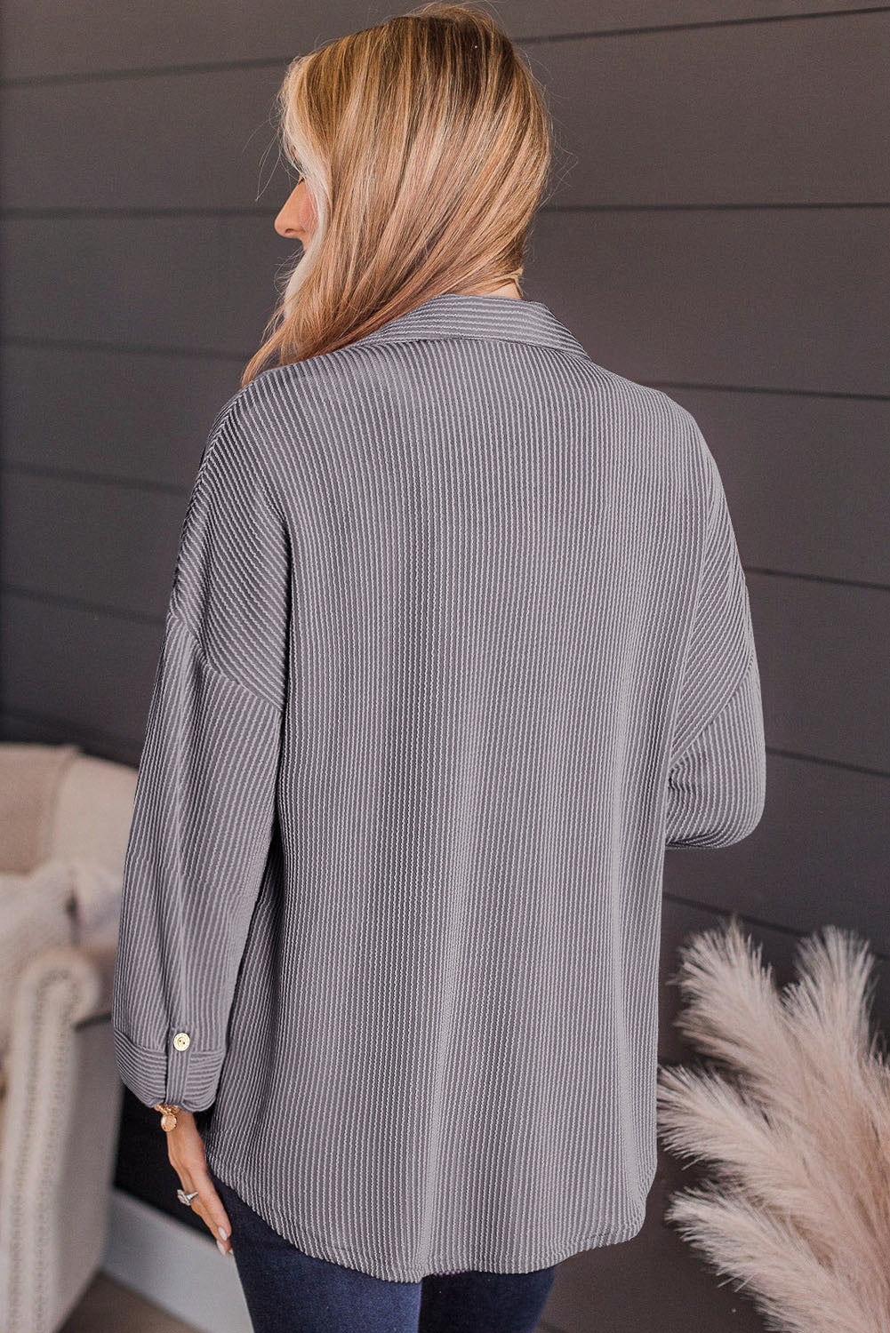 Striped Collared Neck Long Sleeve Shirt-TOPS / DRESSES-[Adult]-[Female]-2022 Online Blue Zone Planet