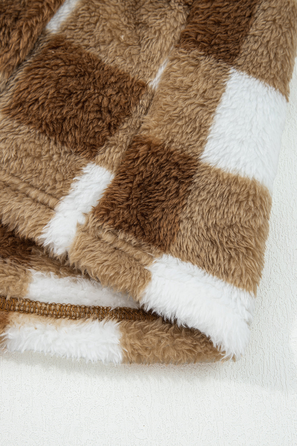 Brown Checkered Sherpa Loose Knit Cardigan With Pockets-Sweaters & Cardigans/Cardigans-[Adult]-[Female]-2022 Online Blue Zone Planet