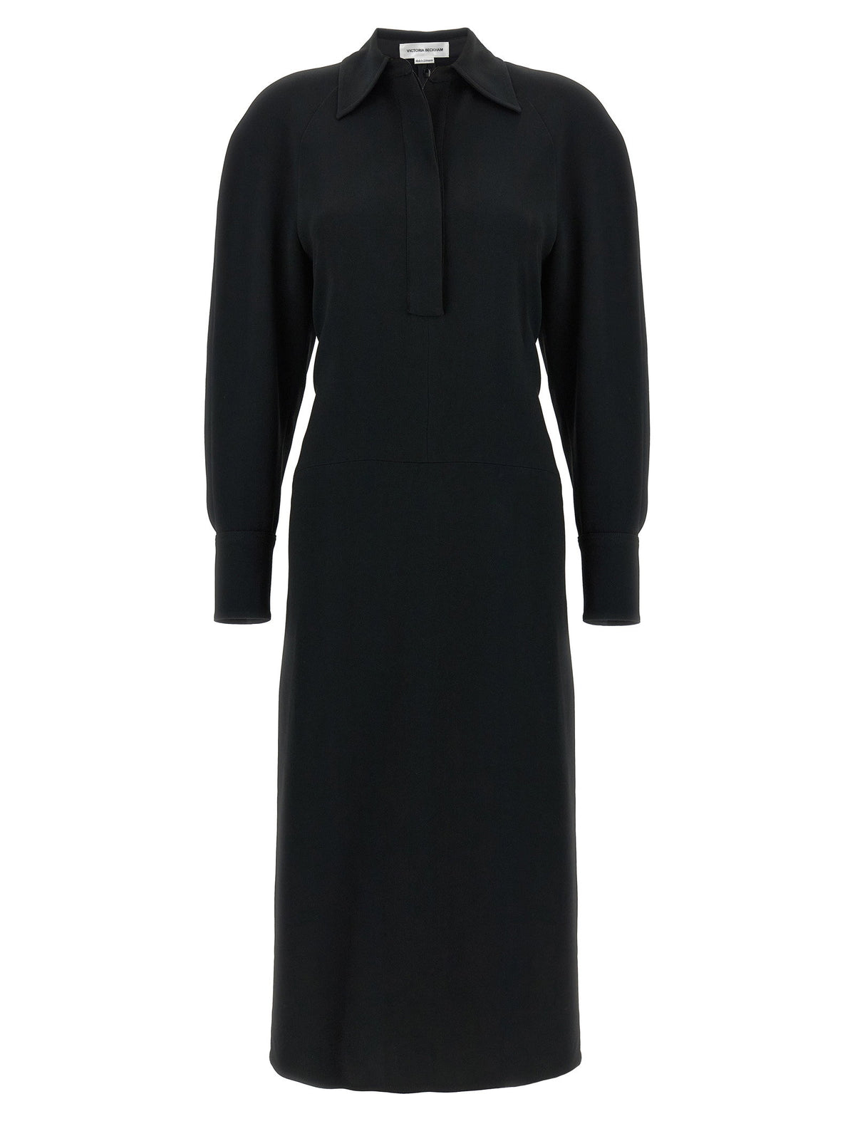 Victoria Beckham Long Sleeve Polo Collar Midi Dress-Dresses-[Adult]-[Female]-12 UK-Black-2022 Online Blue Zone Planet