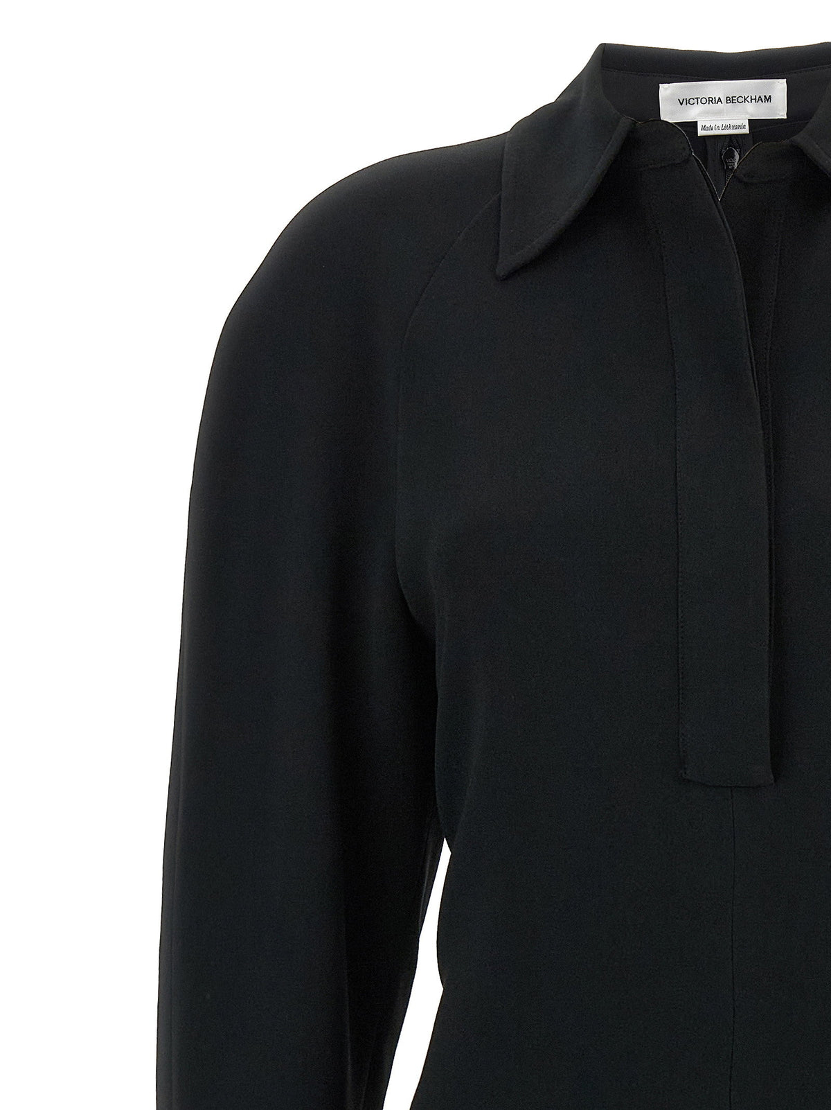 Victoria Beckham Long Sleeve Polo Collar Midi Dress-Dresses-[Adult]-[Female]-2022 Online Blue Zone Planet