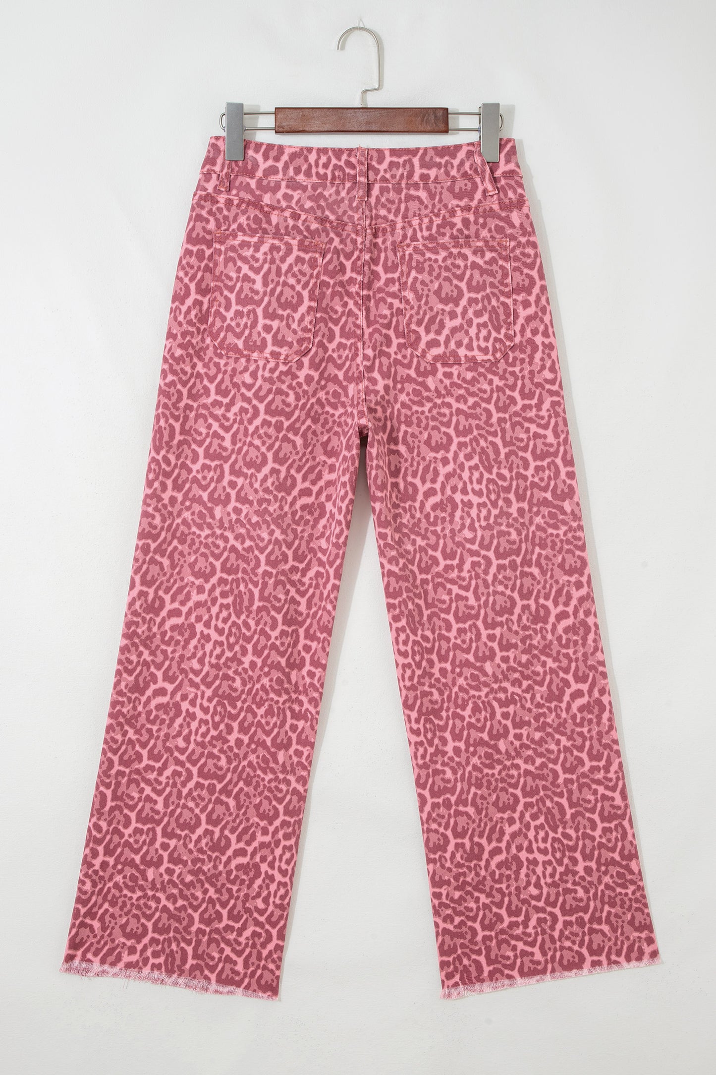 Rose Leopard Frayed Edge Wide Leg High Waist Jeans-Bottoms/Jeans-[Adult]-[Female]-2022 Online Blue Zone Planet