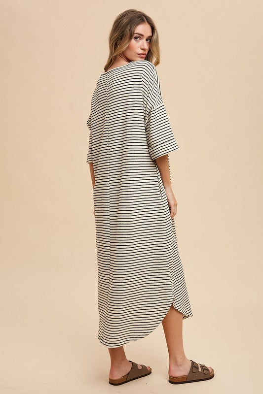 Annie Wear Striped Round Neck Terry Midi Dress-TOPS / DRESSES-[Adult]-[Female]-2022 Online Blue Zone Planet