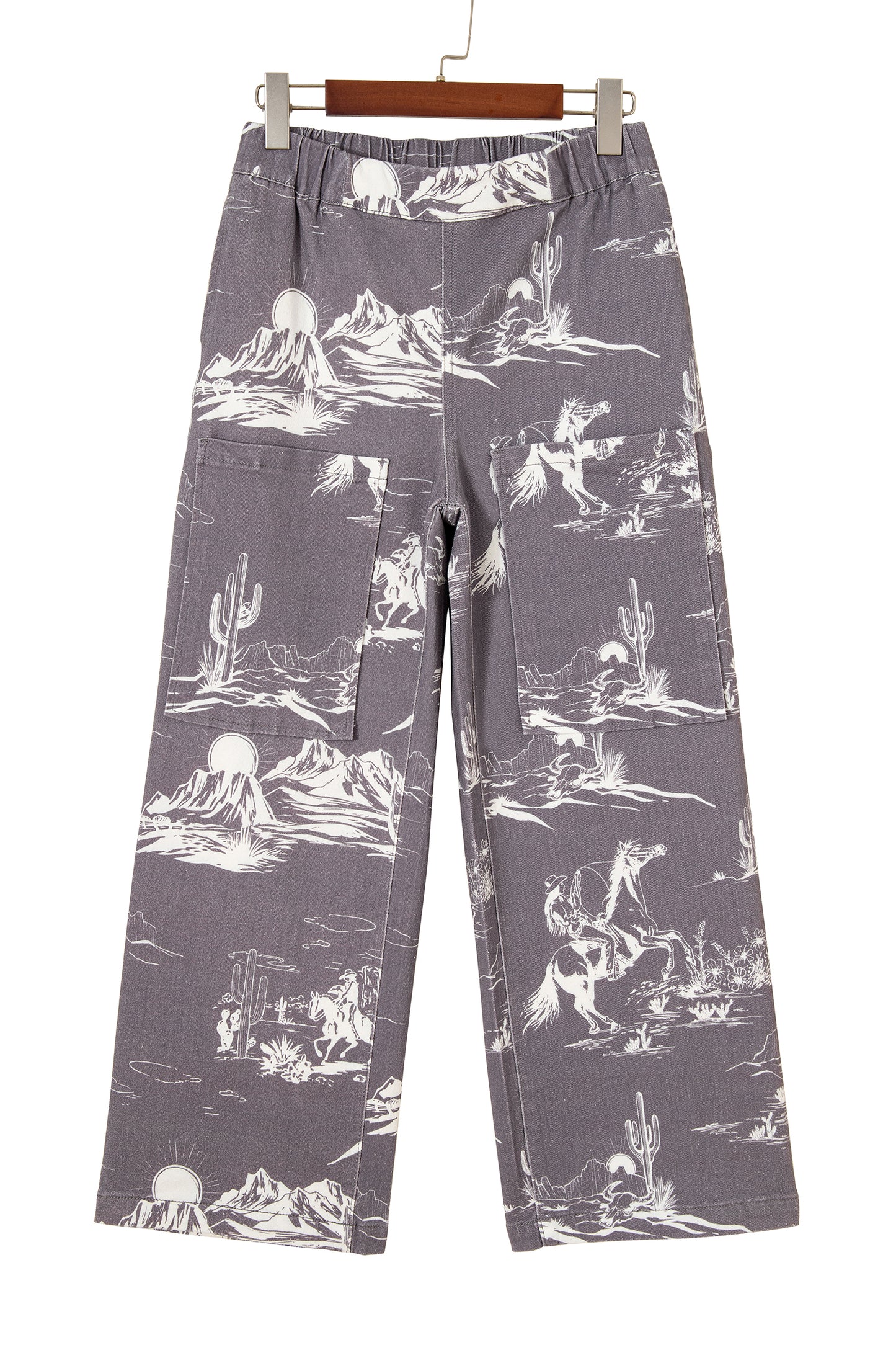 Gray Wild West Riding Vintage Printed Shift Jeans-Bottoms/Jeans-[Adult]-[Female]-2022 Online Blue Zone Planet