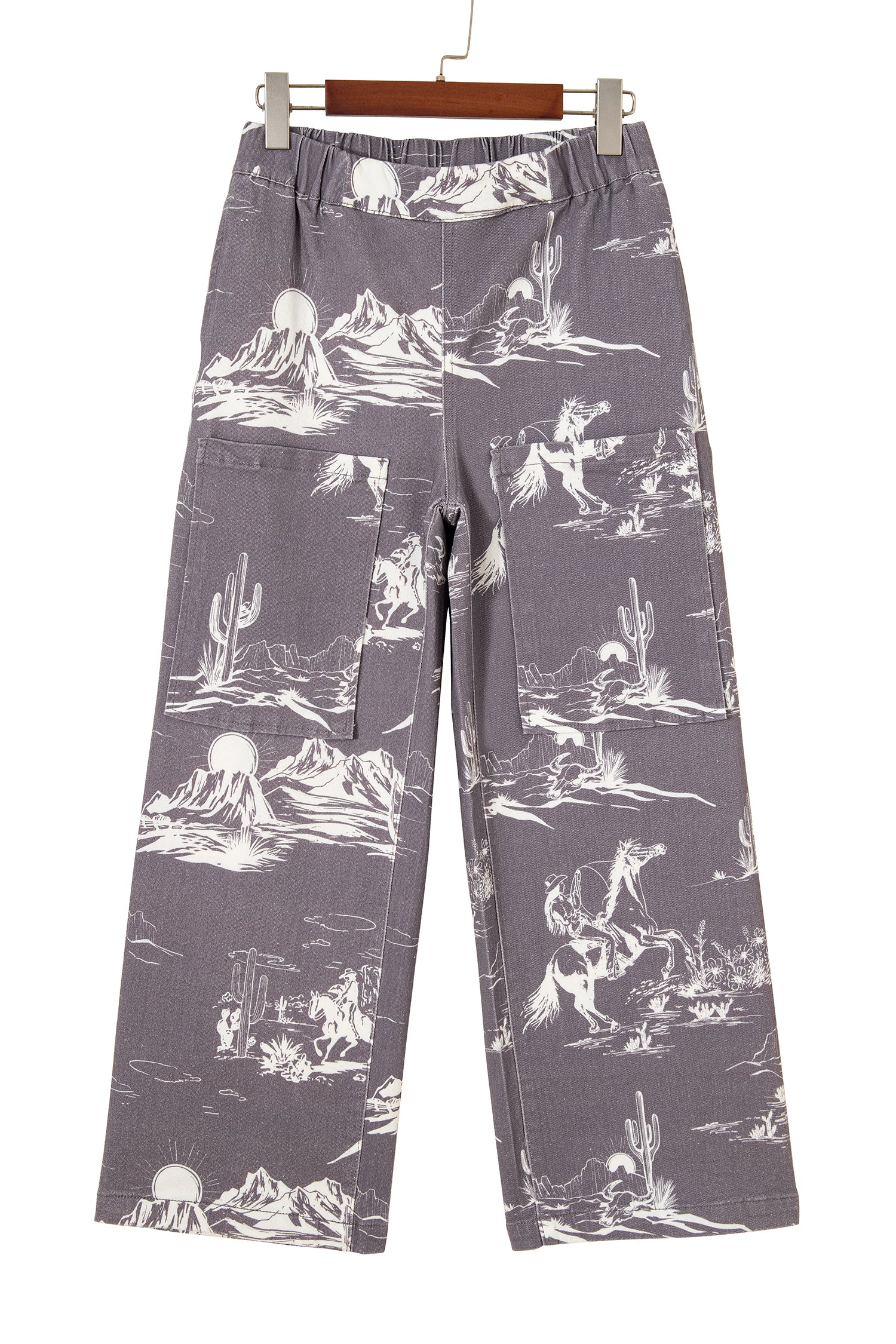 Gray Wild West Riding Vintage Printed Shift Jeans-Bottoms/Jeans-[Adult]-[Female]-2022 Online Blue Zone Planet