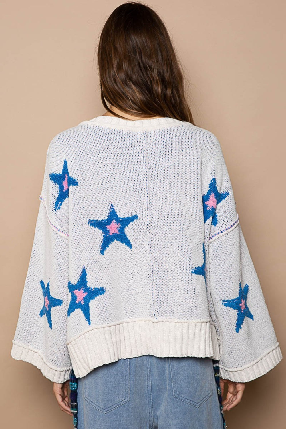 POL Long Sleeve Star Patch Sweater-TOPS / DRESSES-[Adult]-[Female]-2022 Online Blue Zone Planet