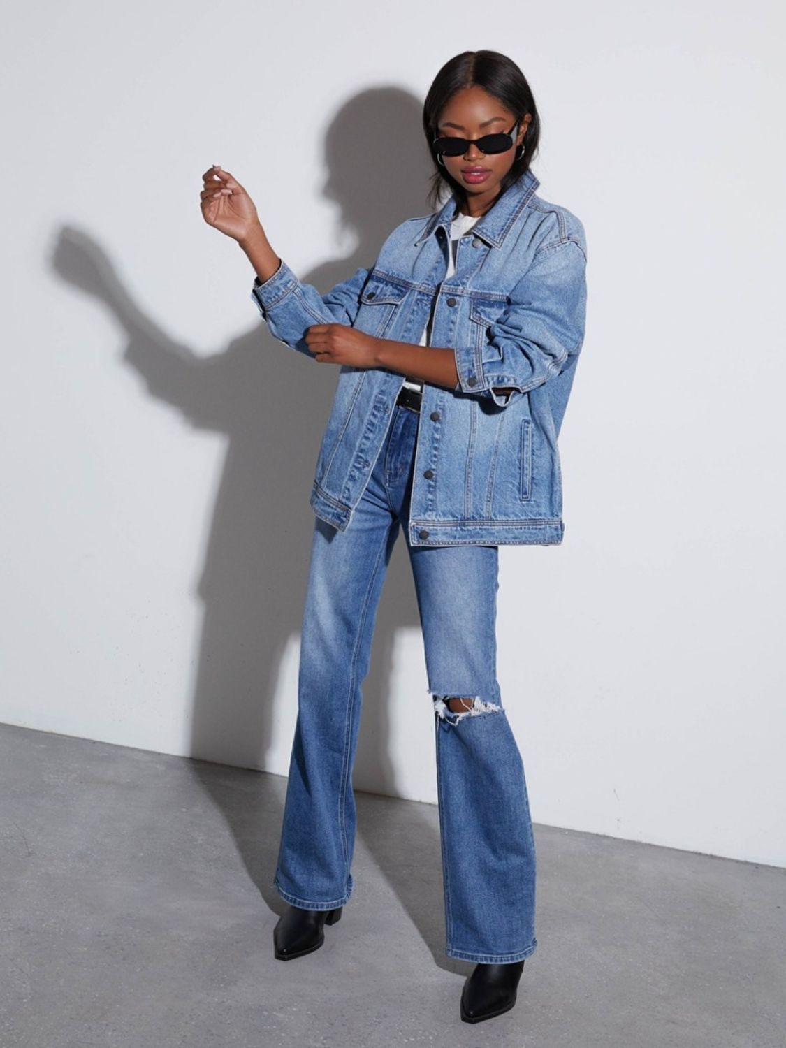 Button Up Collared Neck Denim Jacket-TOPS / DRESSES-[Adult]-[Female]-2022 Online Blue Zone Planet