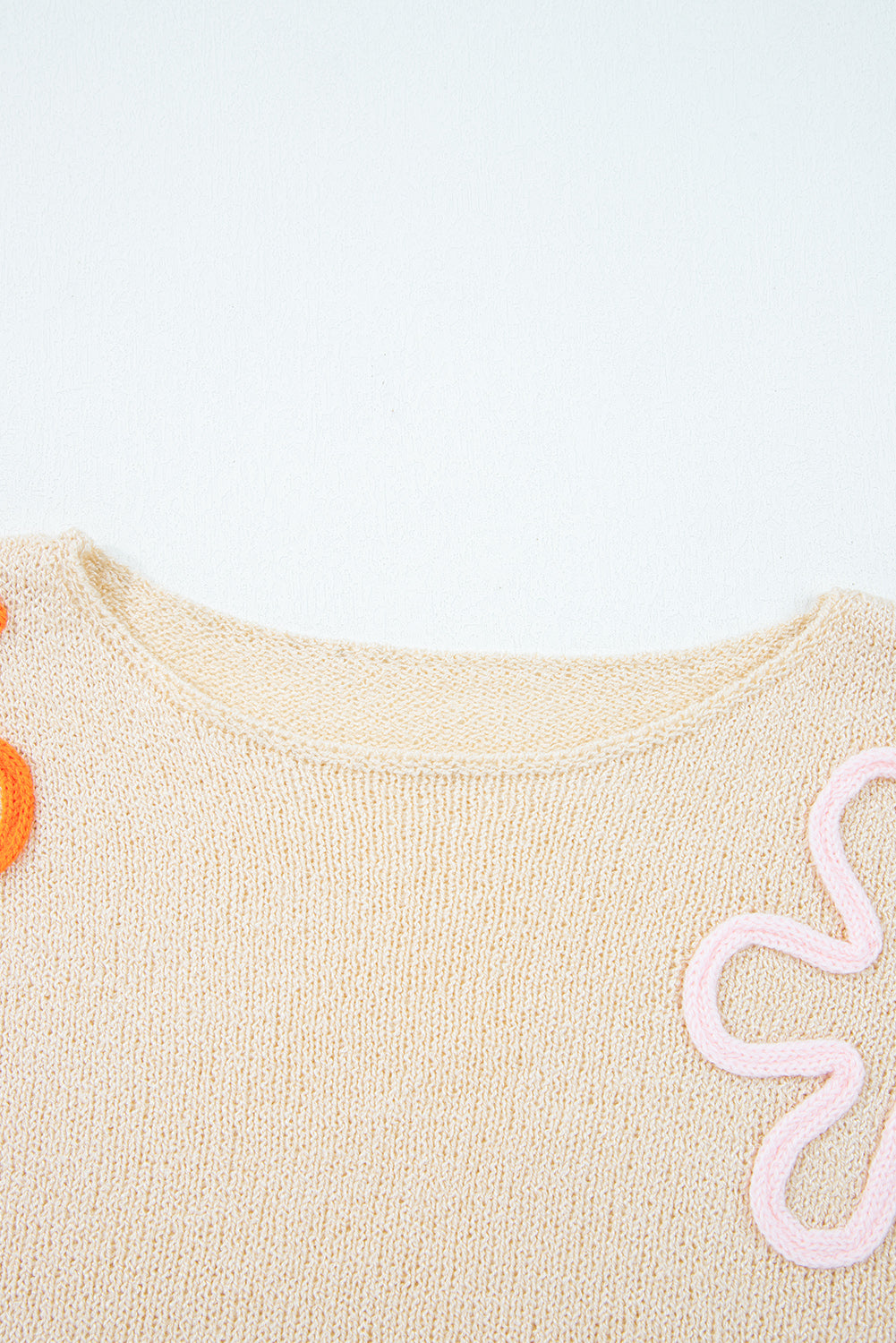 Jet Stream Contrast Flower Detail Colorblock Cuffed Loose Sweater-Sweaters & Cardigans/Sweaters-[Adult]-[Female]-2022 Online Blue Zone Planet