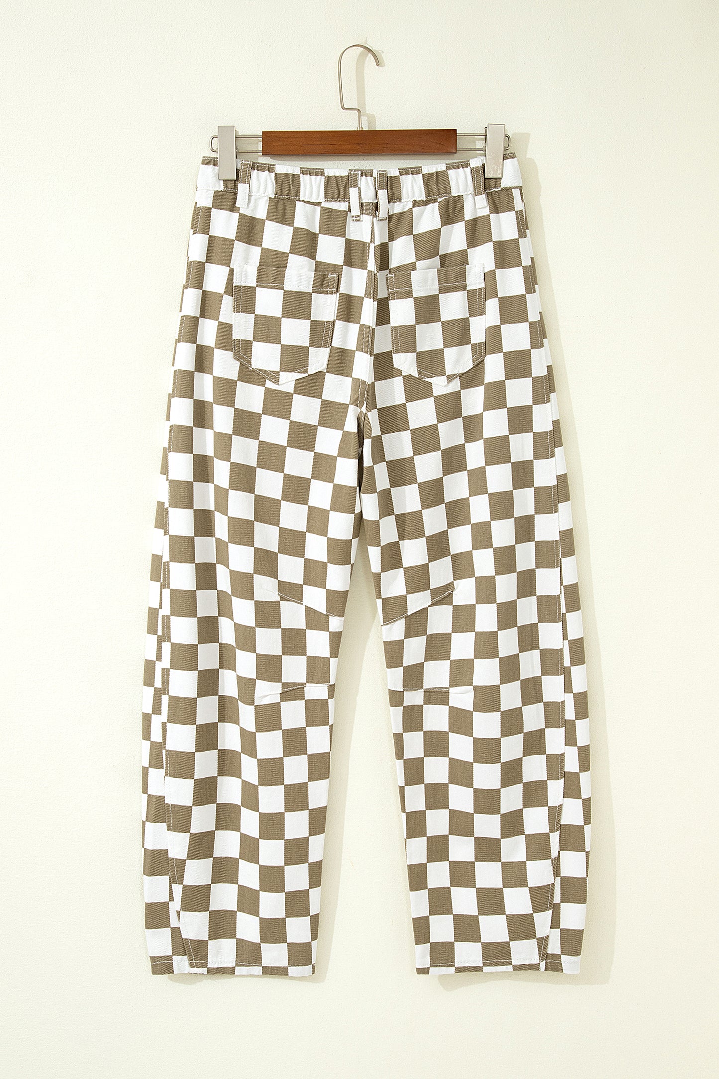 White Checkered Print Denim Barrel Pants-Bottoms/Pants & Culotte-[Adult]-[Female]-2022 Online Blue Zone Planet